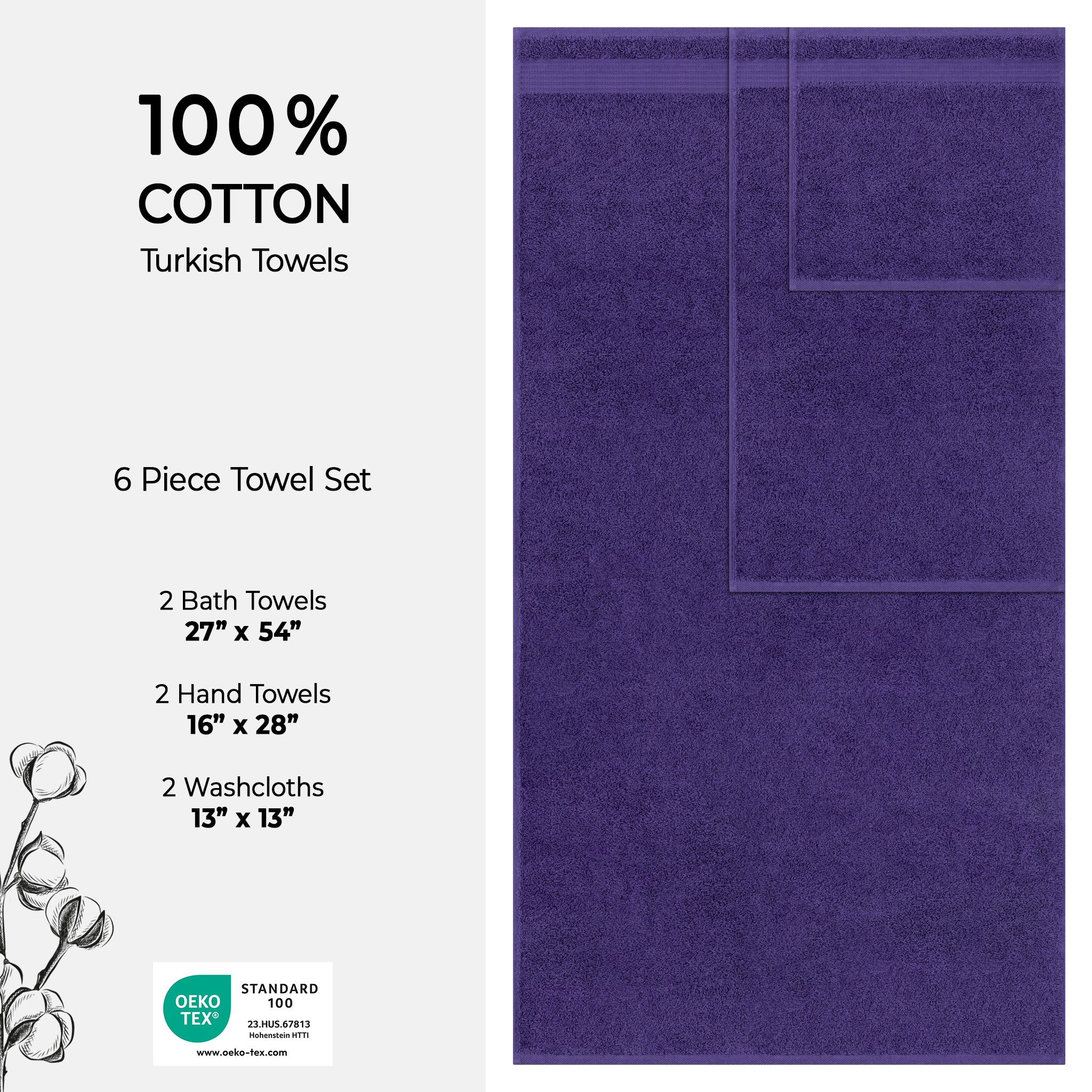 American Soft Linen Bekos 100% Cotton Turkish Towels 6 Piece Bath Towel Set -purple-04