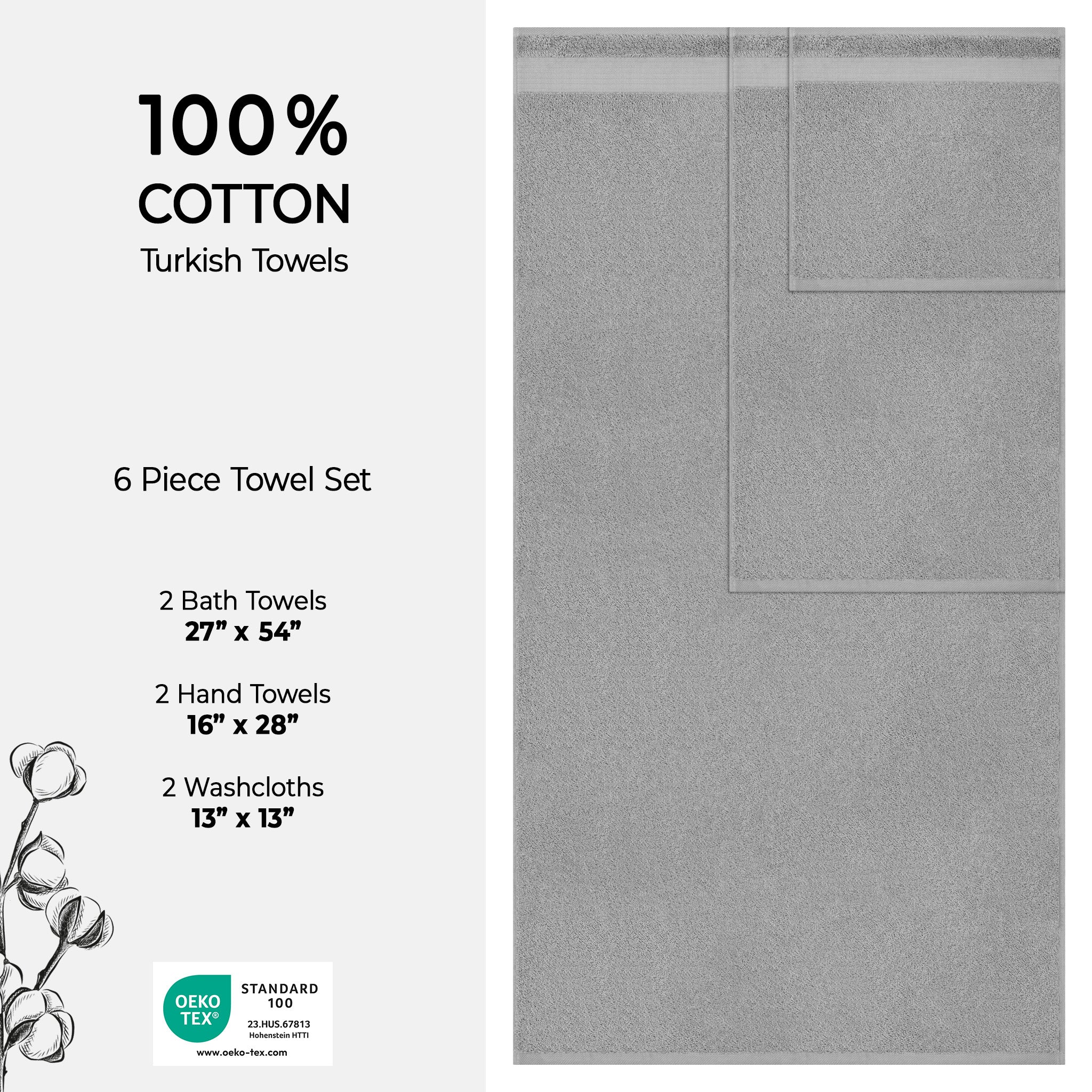 American Soft Linen Bekos 100% Cotton Turkish Towels 6 Piece Bath Towel Set -rockridge-gray-4