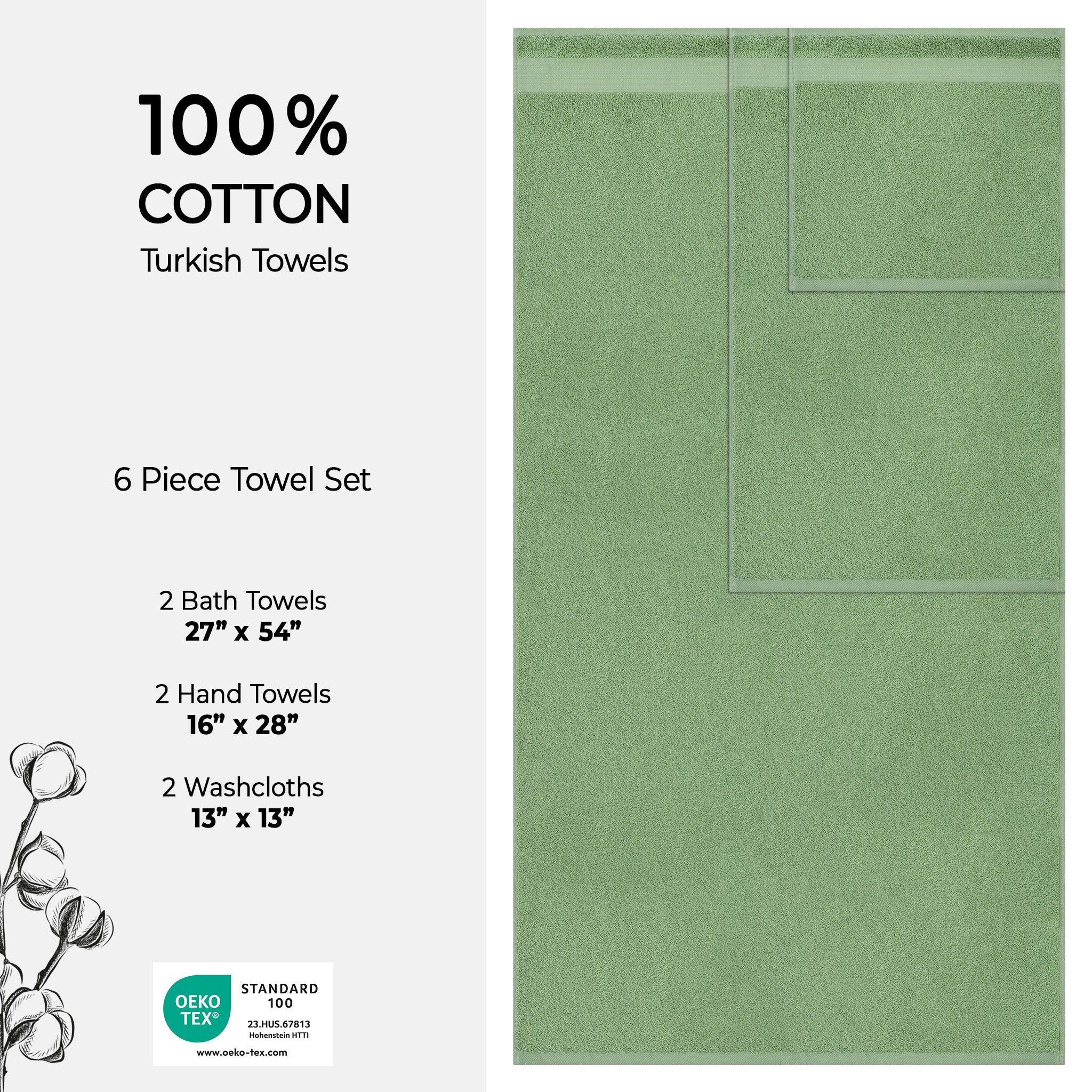 American Soft Linen Bekos 100% Cotton Turkish Towels 6 Piece Bath Towel Set -sage-green-04