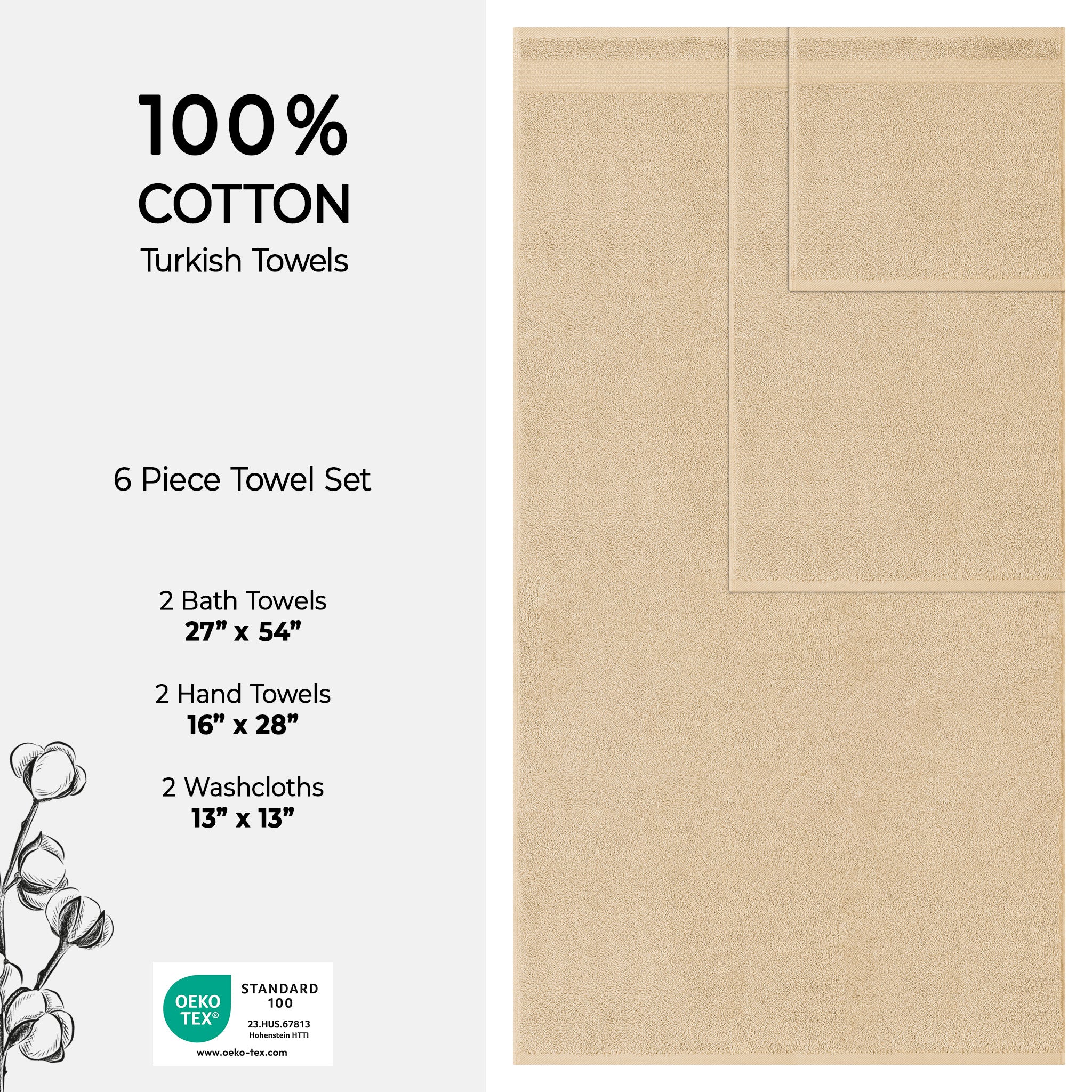 American Soft Linen Bekos 100% Cotton Turkish Towels 6 Piece Bath Towel Set -sand-taupe-04