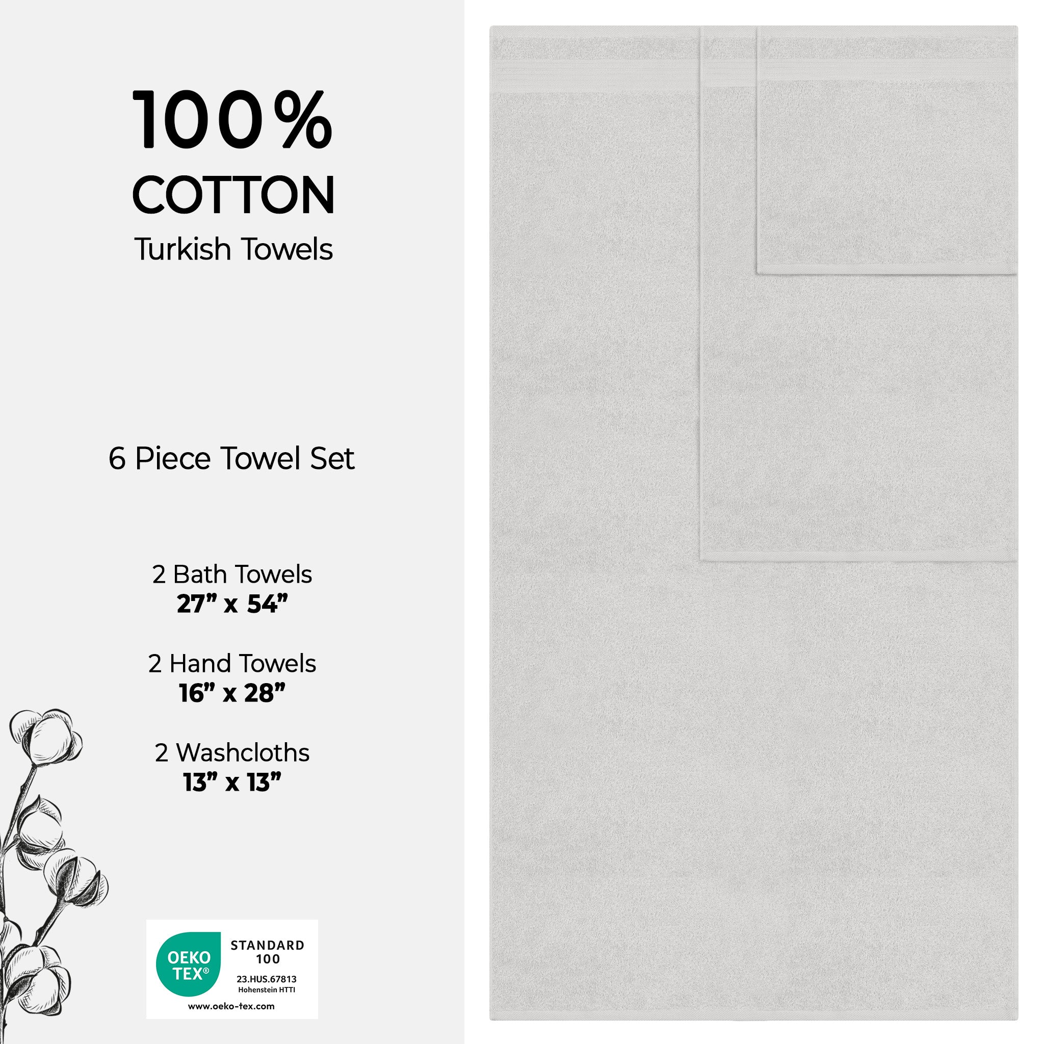 American Soft Linen Bekos 100% Cotton Turkish Towels 6 Piece Bath Towel Set -silver-gray-04
