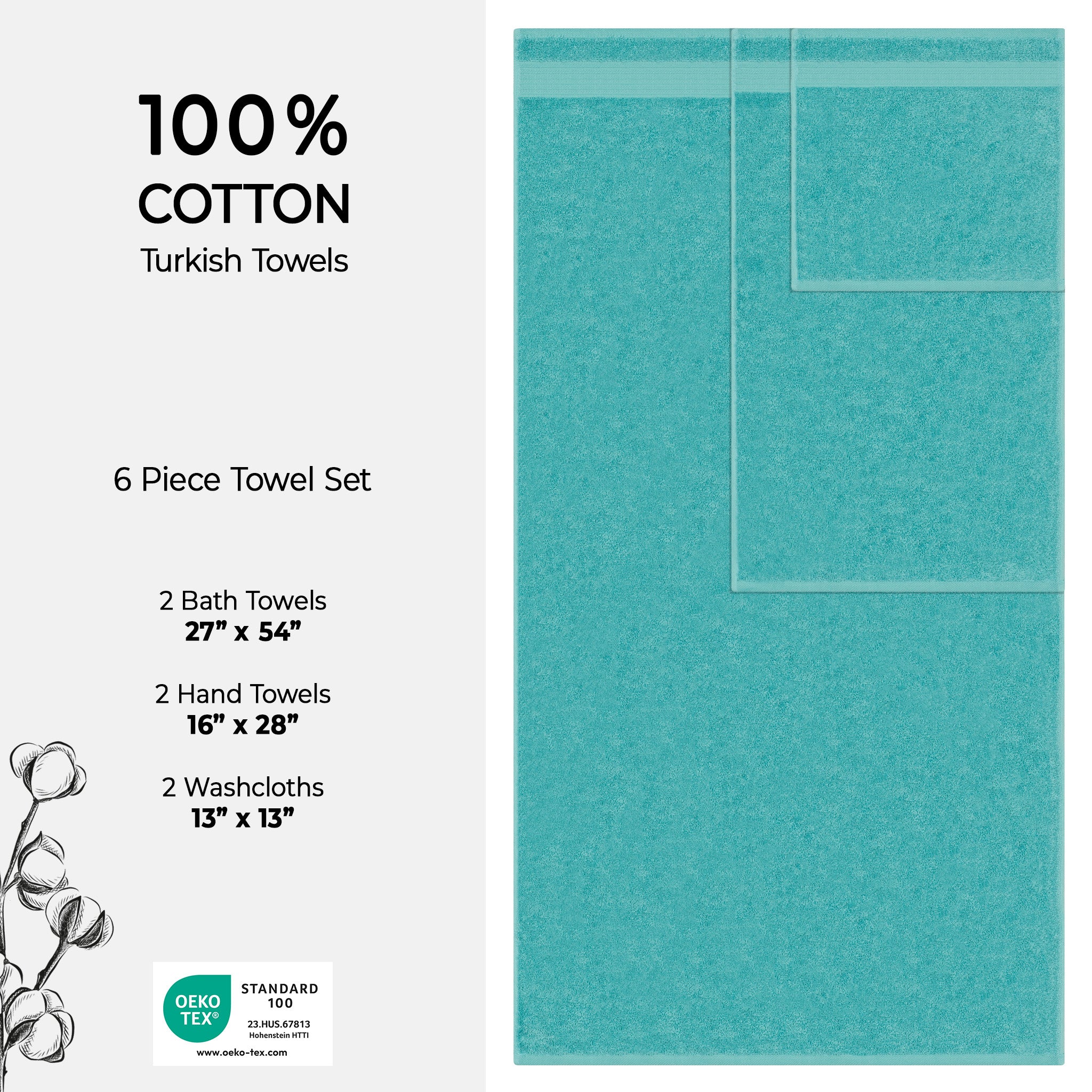 American Soft Linen Bekos 100% Cotton Turkish Towels 6 Piece Bath Towel Set -turquoise-blue-04