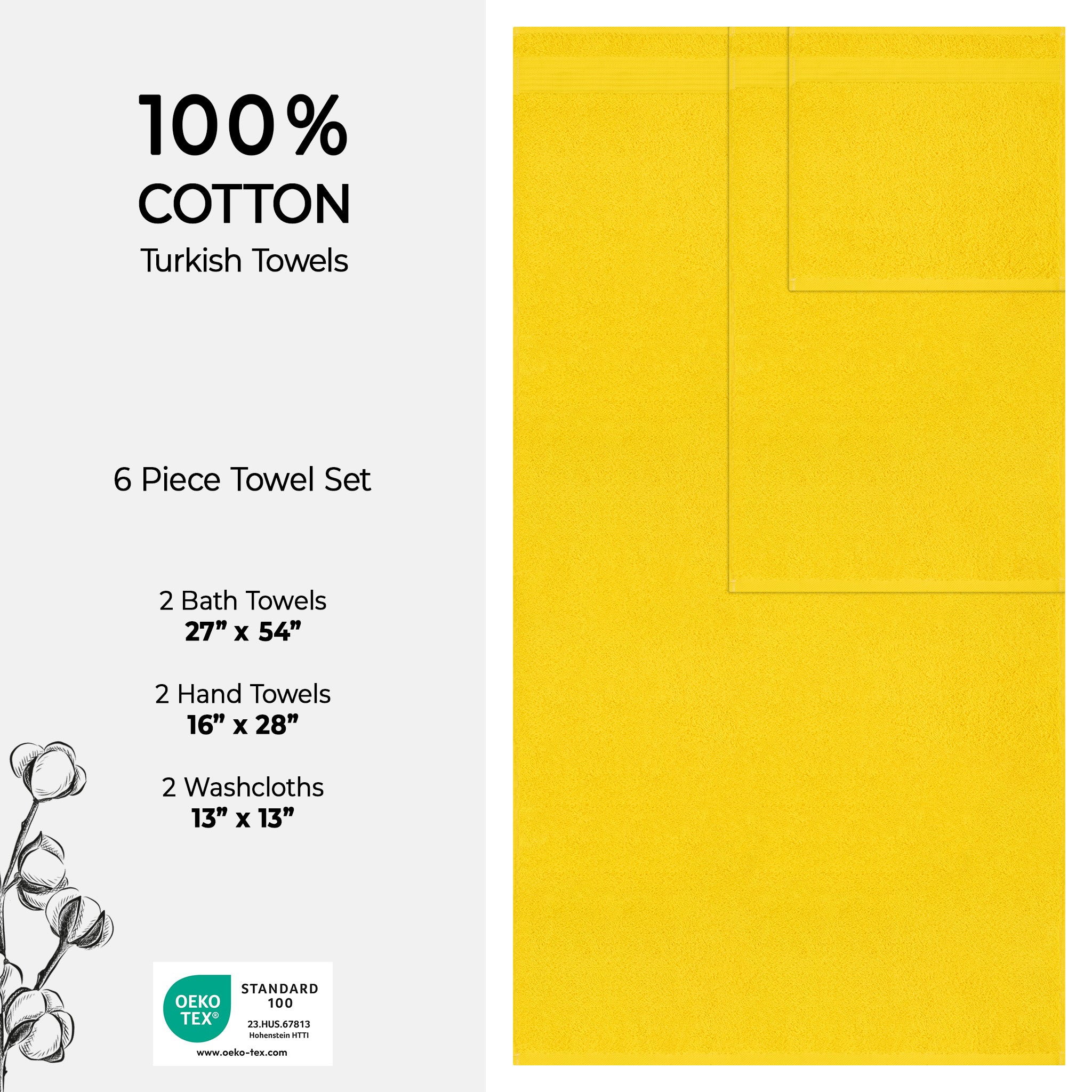 American Soft Linen Bekos 100% Cotton Turkish Towels 6 Piece Bath Towel Set -yellow-04