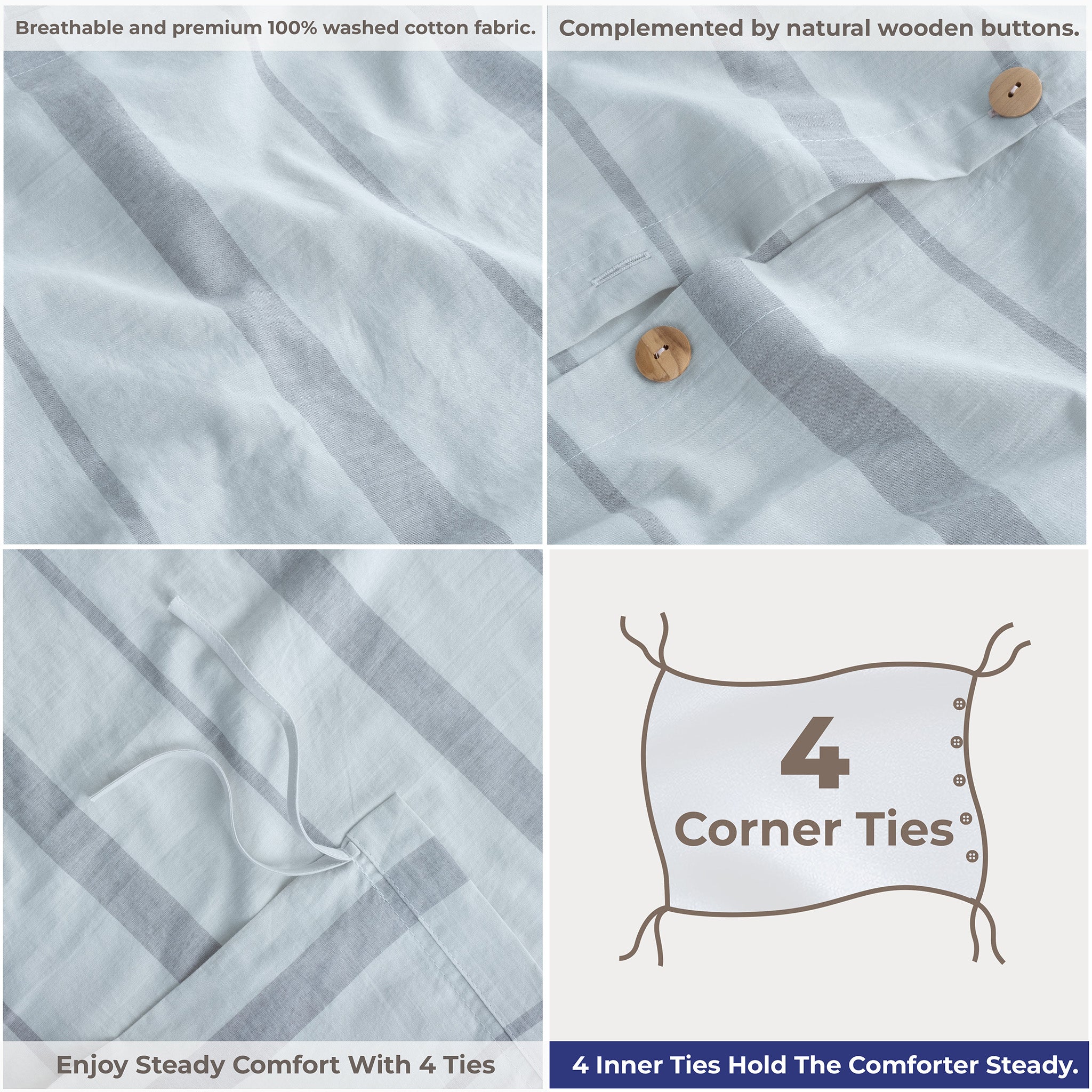 Wholesale 100% Washed Cotton Percale Duvet Cover Set – 200TC Yarn-Dyed Striped Hotel Bedding Set