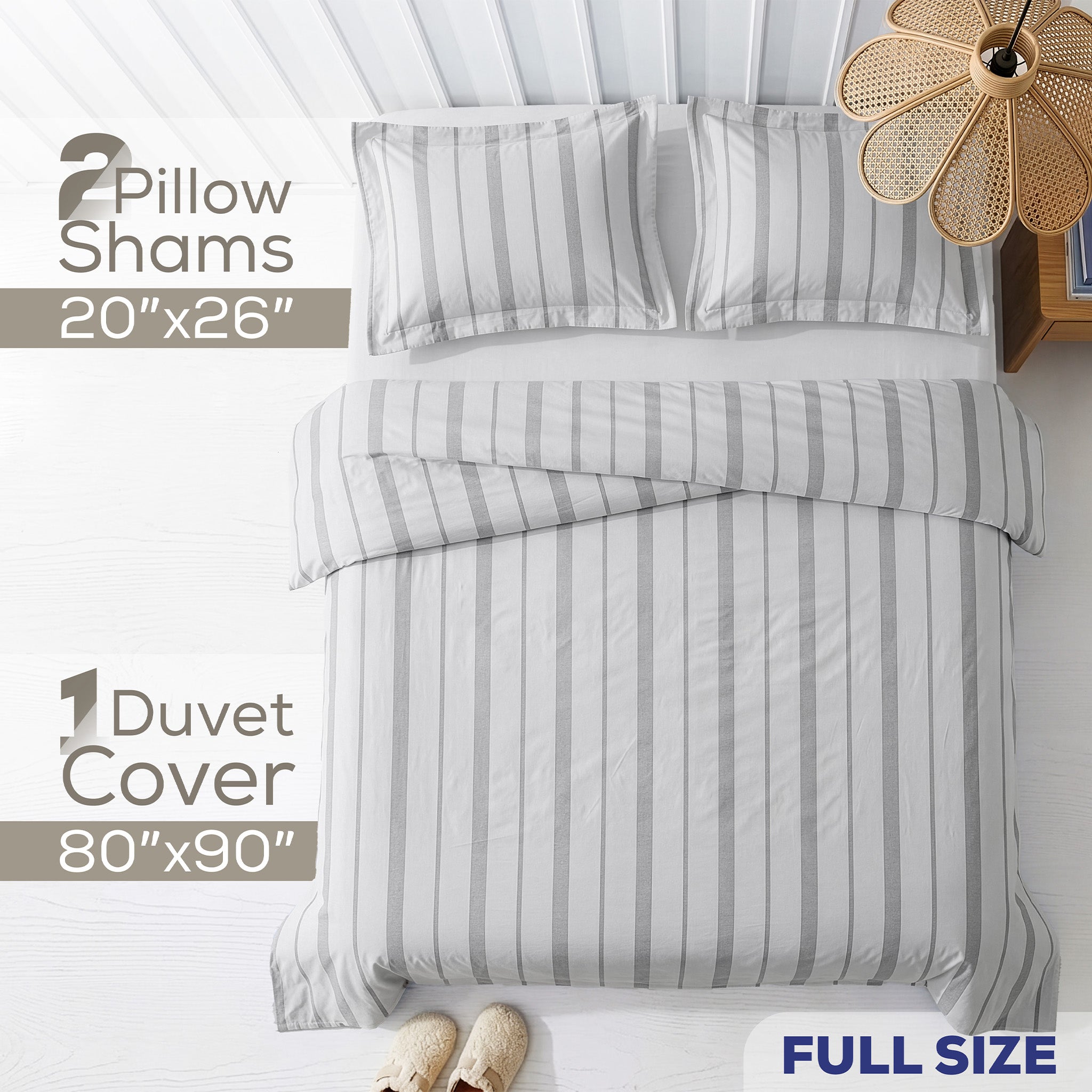 Wholesale 100% Washed Cotton Percale Duvet Cover Set – 200TC Yarn-Dyed Striped Hotel Bedding Set