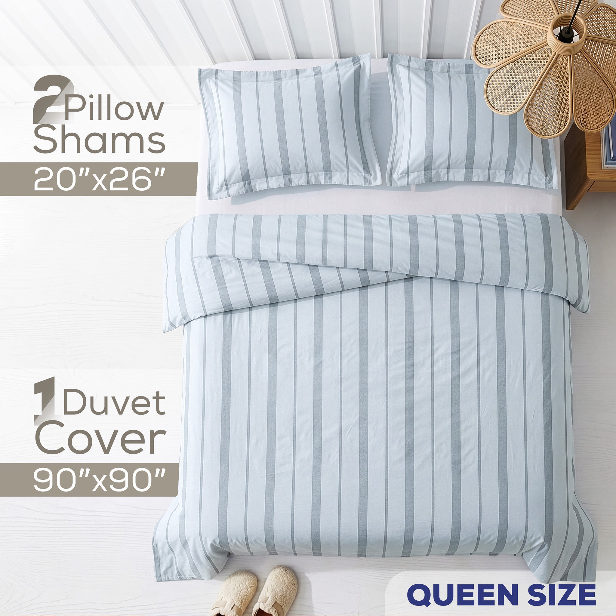 Wholesale 100% Washed Cotton Percale Duvet Cover Set – 200TC Yarn-Dyed Striped Hotel Bedding Set