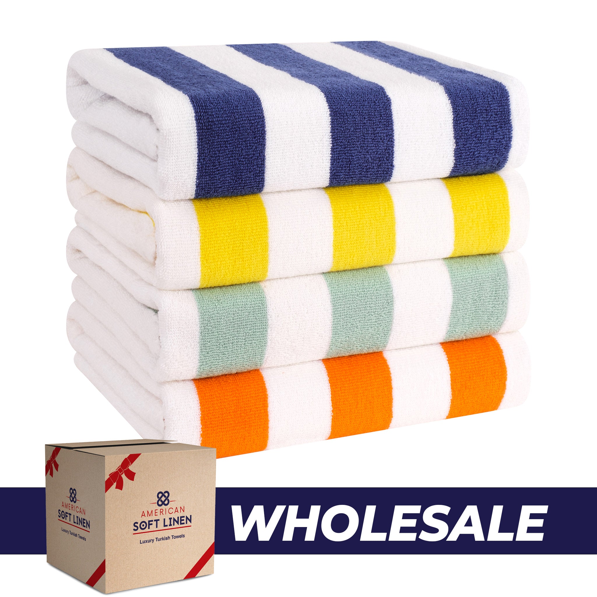 American Soft Linen 100% Cotton 4 Pack Beach Towels Cabana Striped  8 Set Case Pack -mix-0