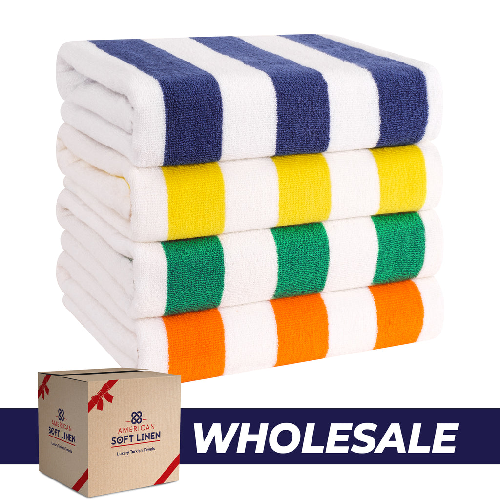 American Soft Linen, Premium Cotton 4 Pack Beach Towels, Cabana Striped - Mix Color - 8 Set Case Pack