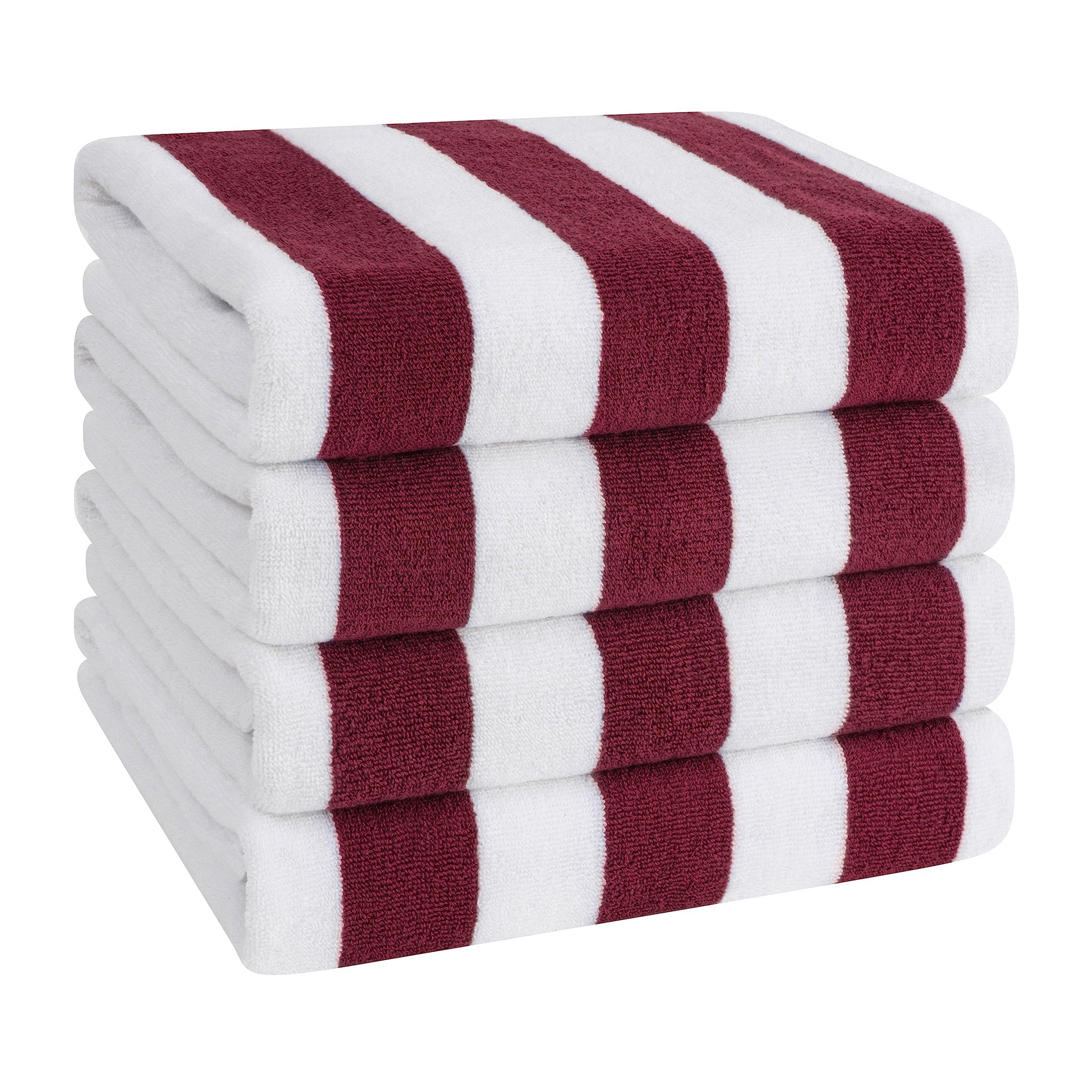 American Soft Linen 100% Cotton 4 Pack Beach Towels Cabana Striped Pool Towels -Bordeaux-1