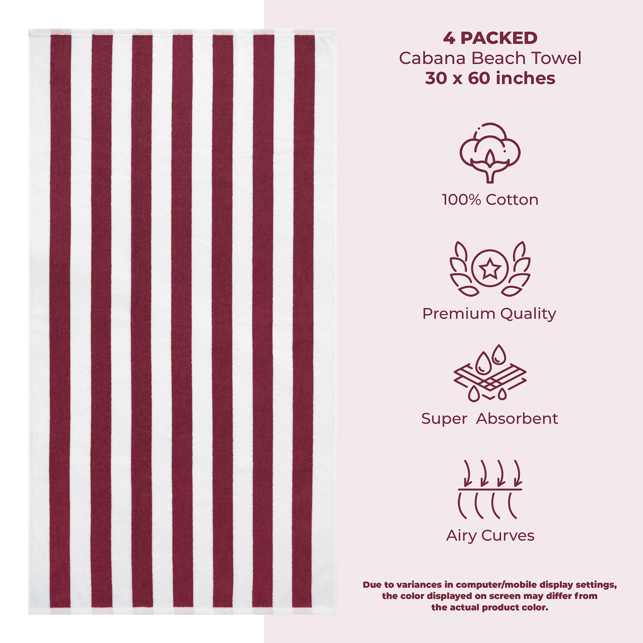 American Soft Linen 100% Cotton 4 Pack Beach Towels Cabana Striped Pool Towels -Bordeaux-3