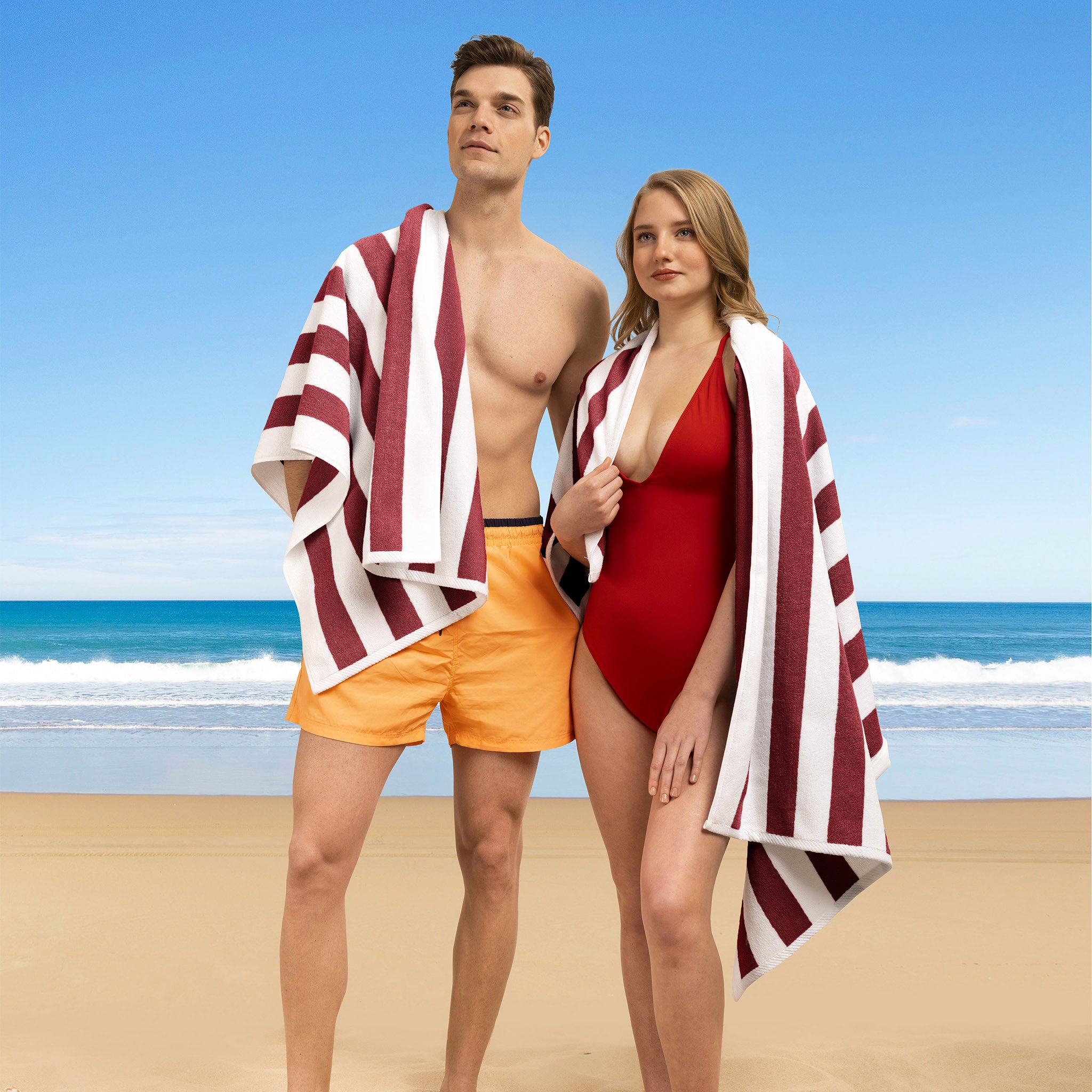 American Soft Linen 100% Cotton 4 Pack Beach Towels Cabana Striped Pool Towels -Bordeaux-7