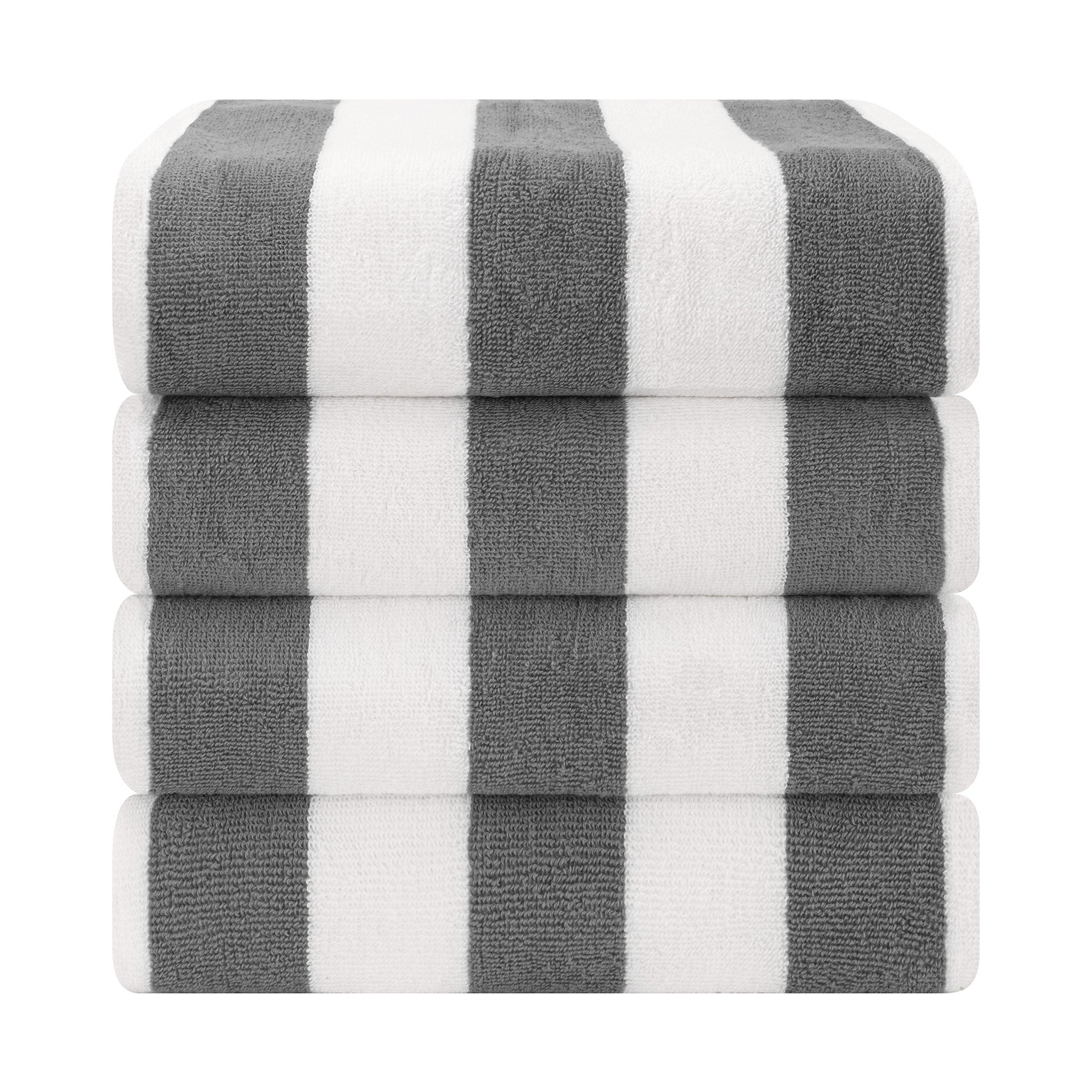 American Soft Linen 100% Cotton 4 Pack Beach Towels Cabana Striped Pool Towels -gray-2