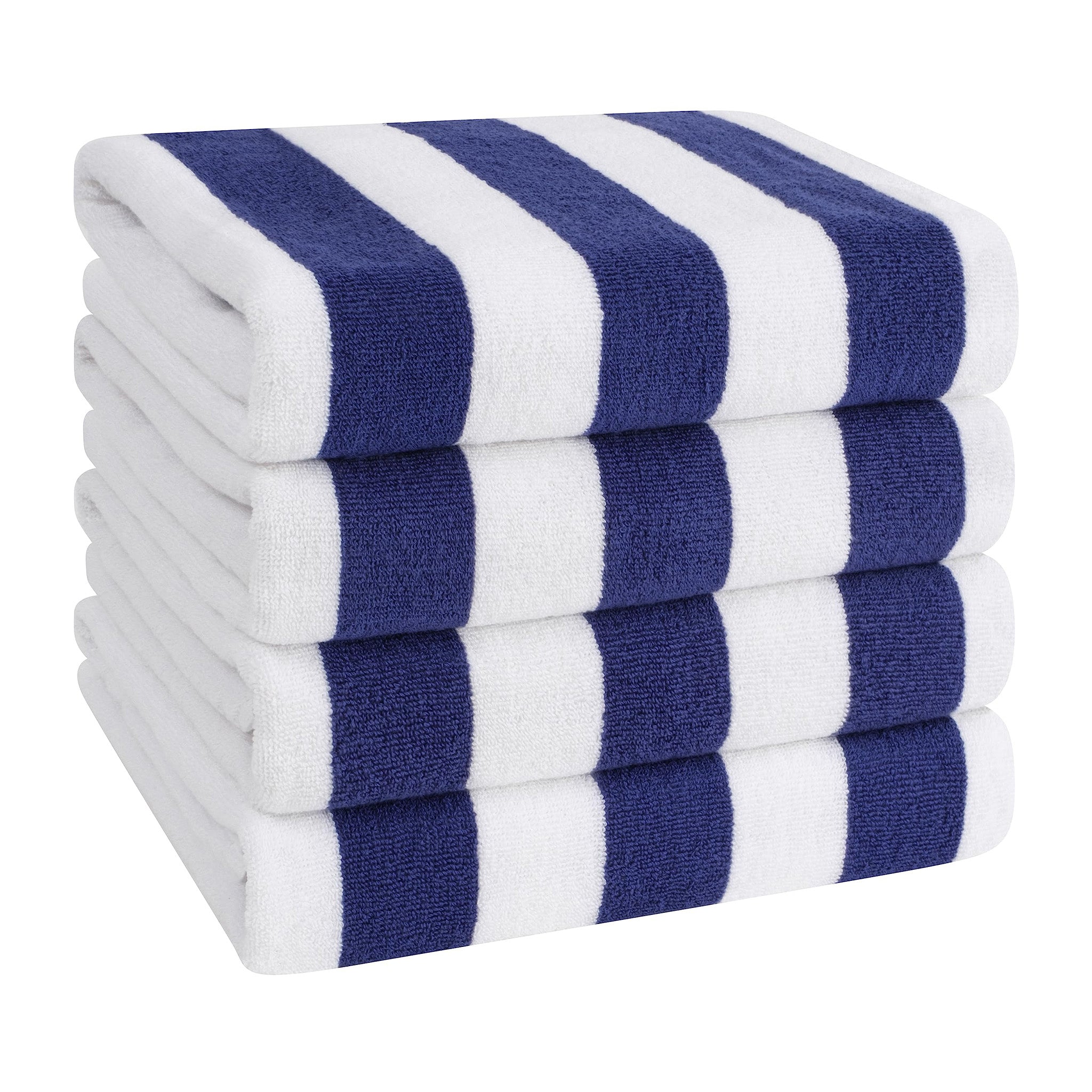 American Soft Linen 100% Cotton 4 Pack Beach Towels Cabana Striped Pool Towels -navy-blue-1