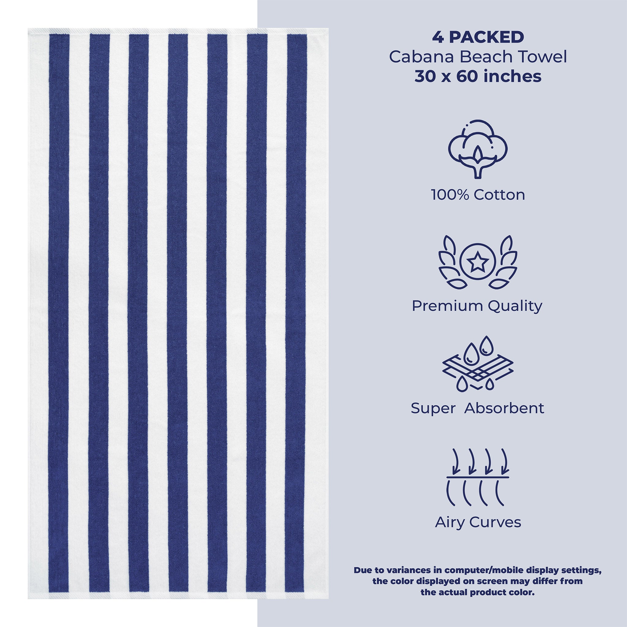 American Soft Linen 100% Cotton 4 Pack Beach Towels Cabana Striped Pool Towels -navy-blue-3