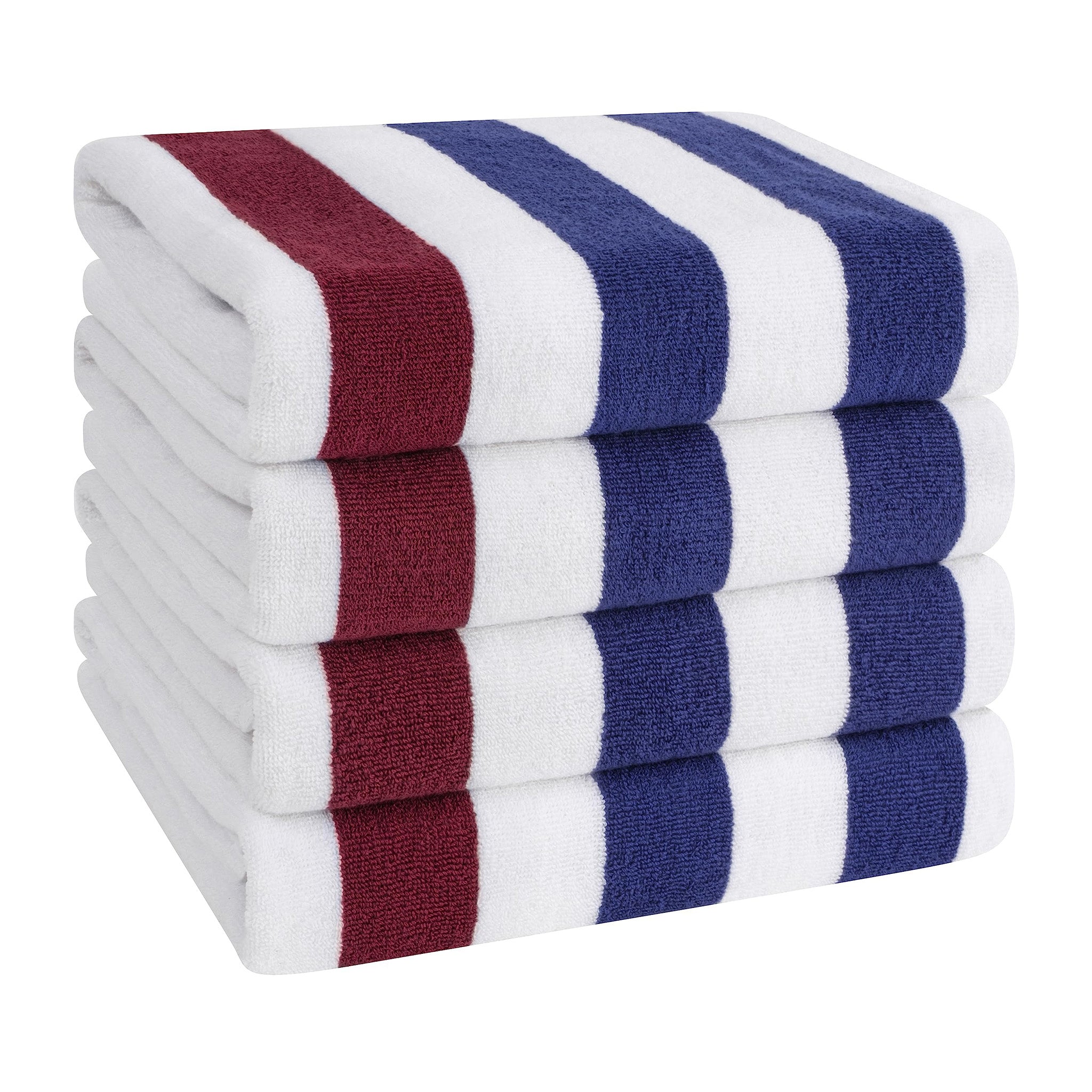 American Soft Linen 100% Cotton 4 Pack Beach Towels Cabana Striped Pool Towels -navy-bordeaux-1