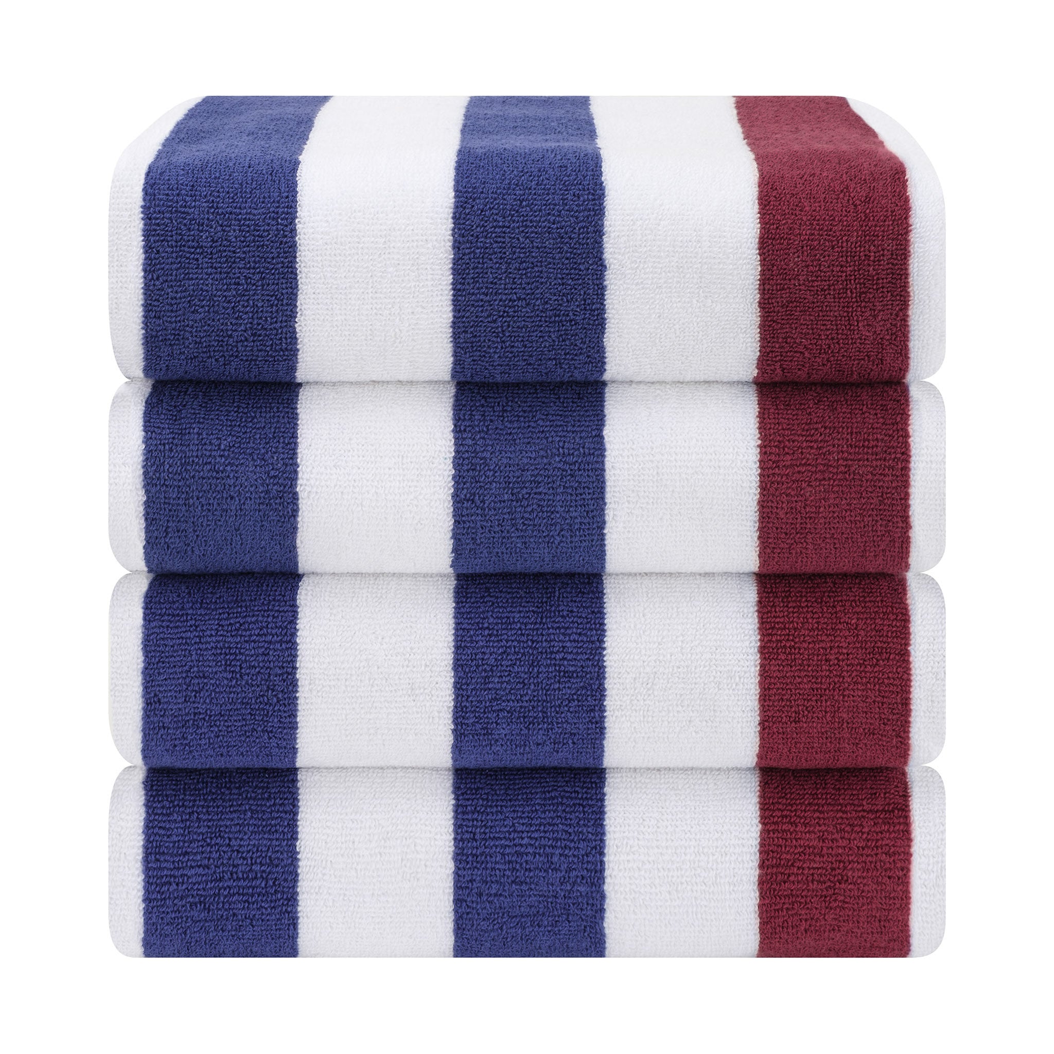 American Soft Linen 100% Cotton 4 Pack Beach Towels Cabana Striped Pool Towels -navy-bordeaux-2