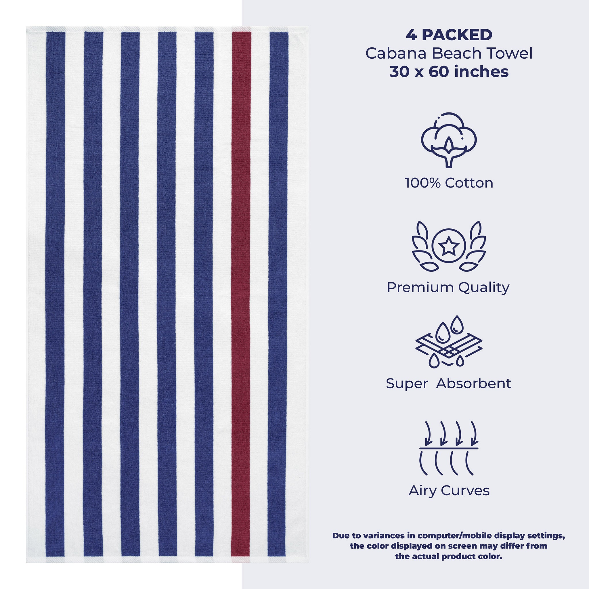 American Soft Linen 100% Cotton 4 Pack Beach Towels Cabana Striped Pool Towels -navy-bordeaux-3