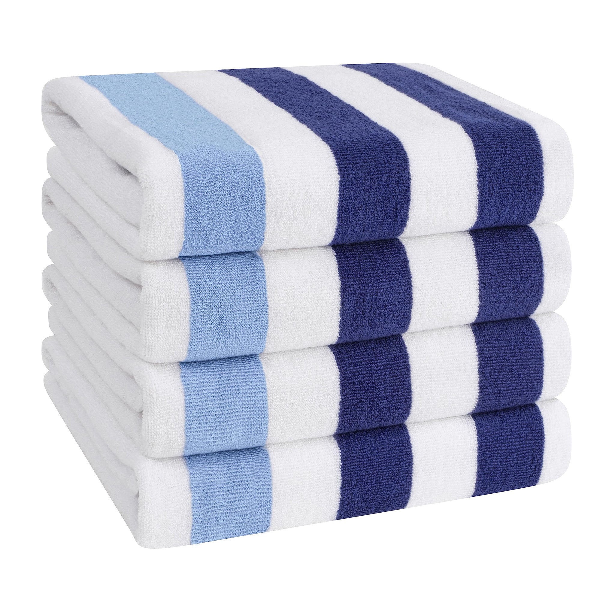 American Soft Linen 100% Cotton 4 Pack Beach Towels Cabana Striped Pool Towels -navy-sky-1