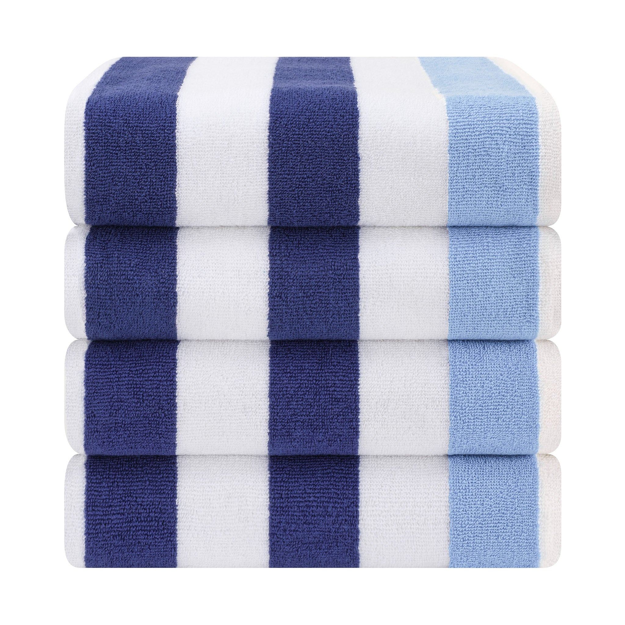 American Soft Linen 100% Cotton 4 Pack Beach Towels Cabana Striped Pool Towels -navy-sky-2