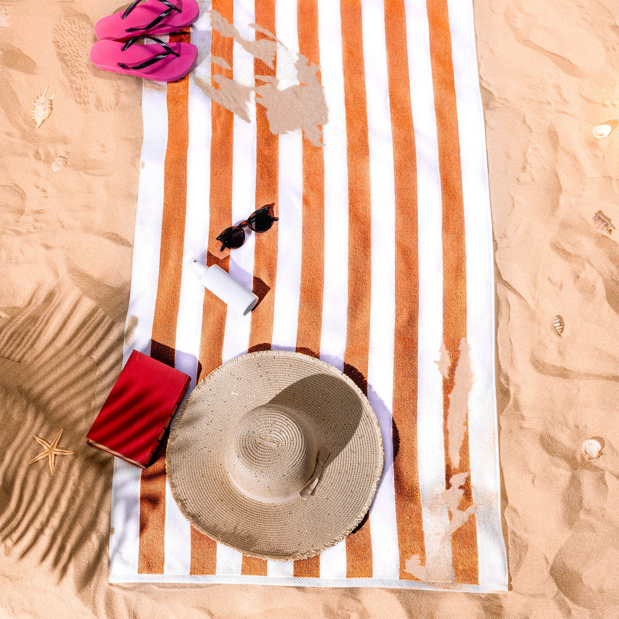 American Soft Linen 100% Cotton 4 Pack Beach Towels Cabana Striped Pool Towels -orange-6
