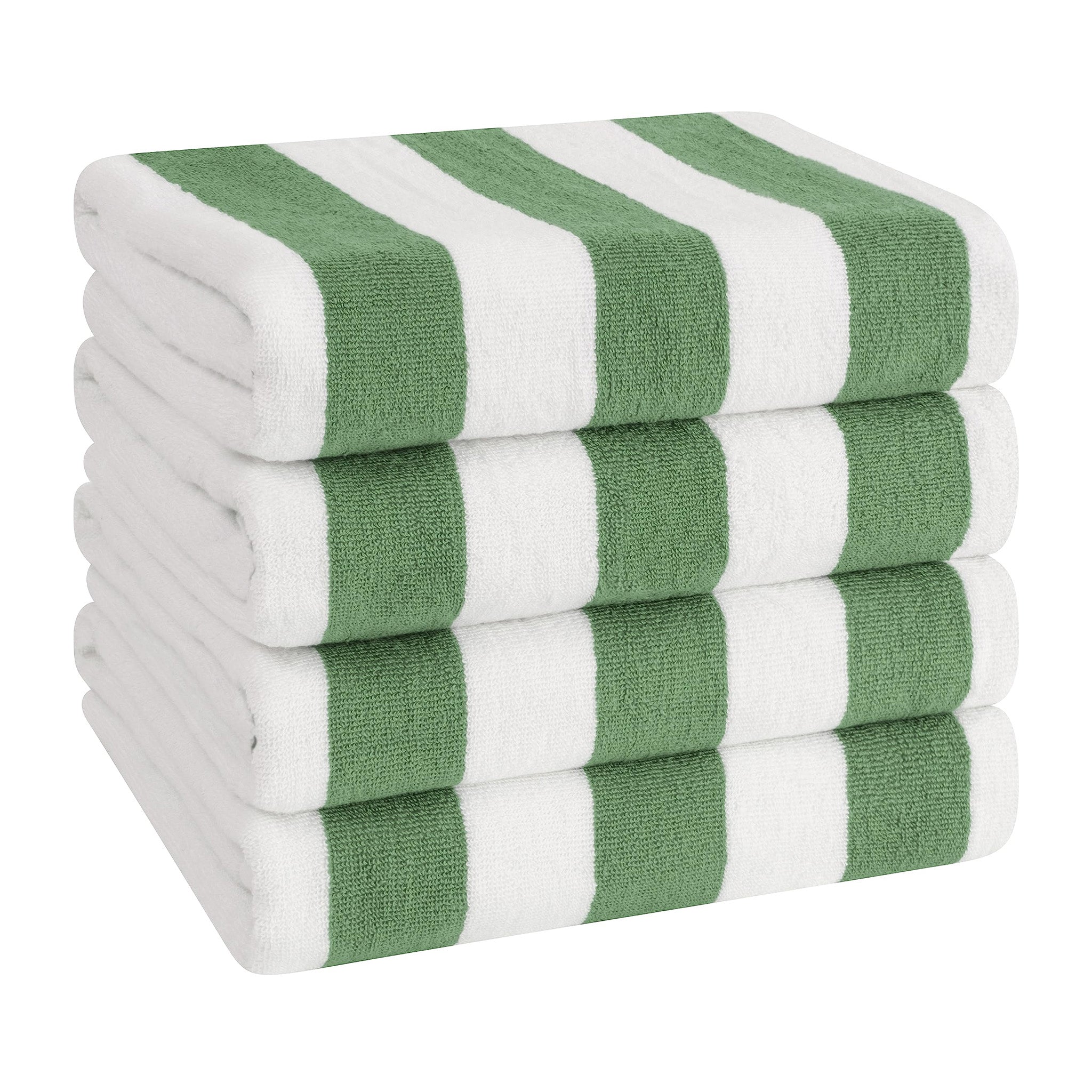 American Soft Linen 100% Cotton 4 Pack Beach Towels Cabana Striped Pool Towels -sage-green-1