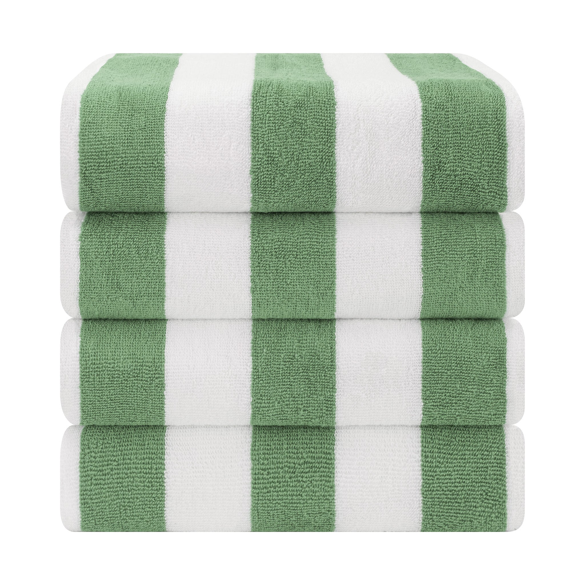 American Soft Linen 100% Cotton 4 Pack Beach Towels Cabana Striped Pool Towels -sage-green-2