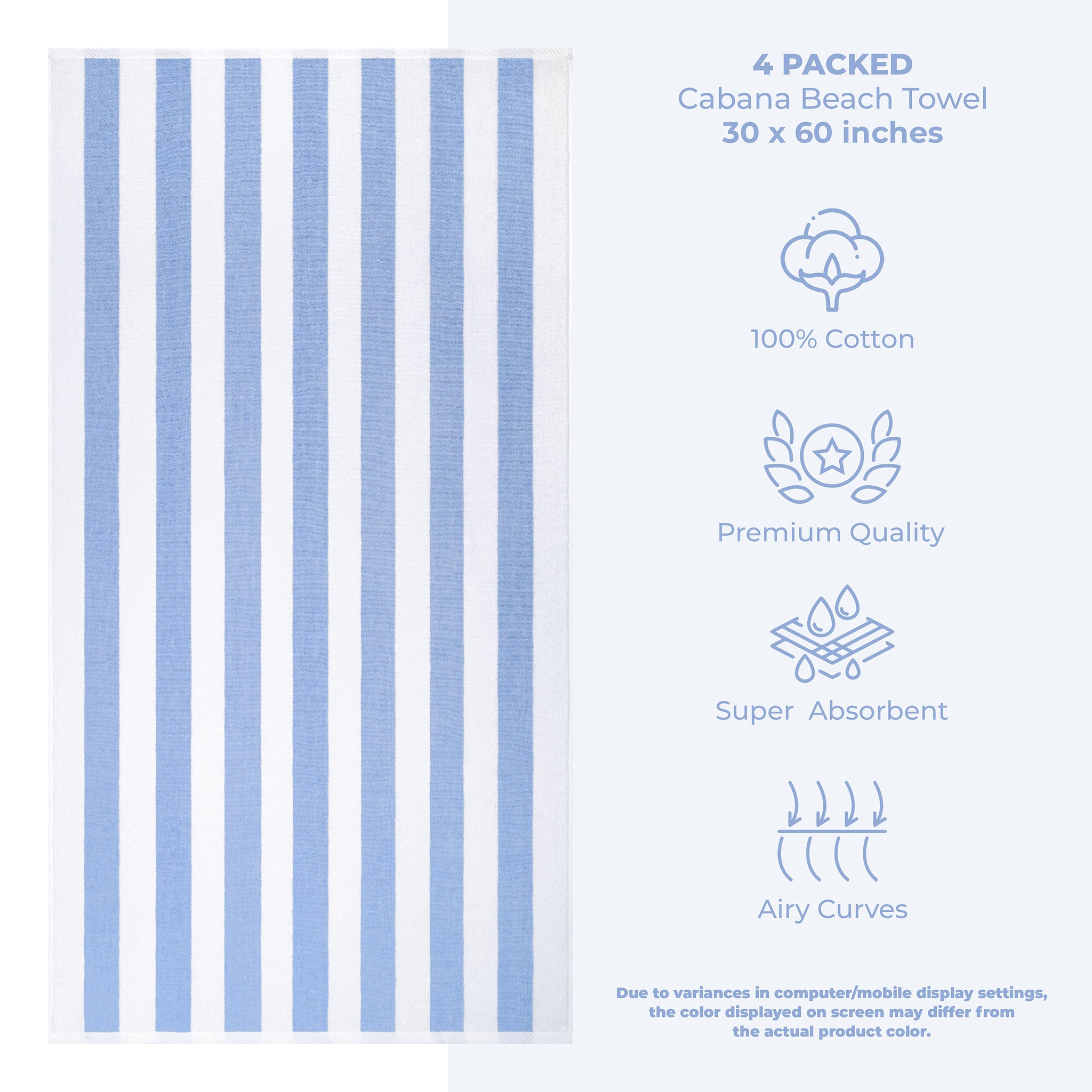 American Soft Linen 100% Cotton 4 Pack Beach Towels Cabana Striped Pool Towels -sky-blue-3