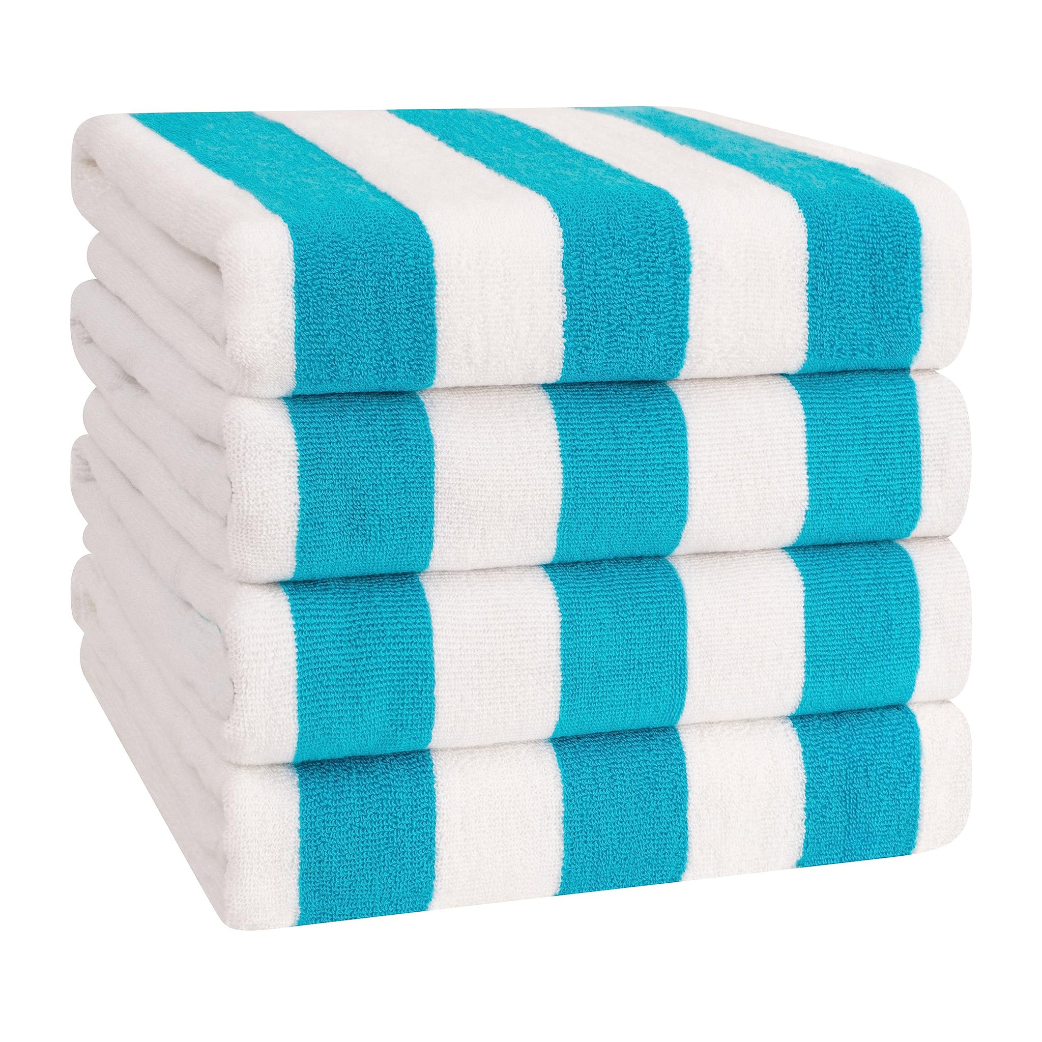 American Soft Linen 100% Cotton 4 Pack Beach Towels Cabana Striped Pool Towels -turquoise-blue-1
