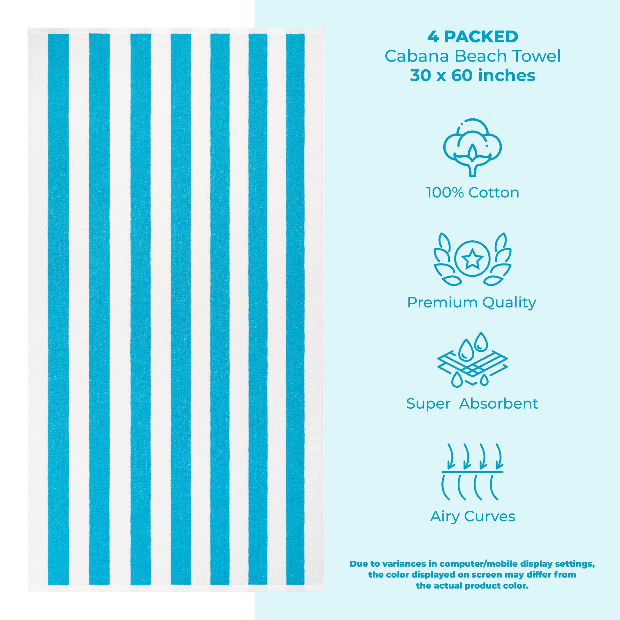 American Soft Linen 100% Cotton 4 Pack Beach Towels Cabana Striped Pool Towels -turquoise-blue-3