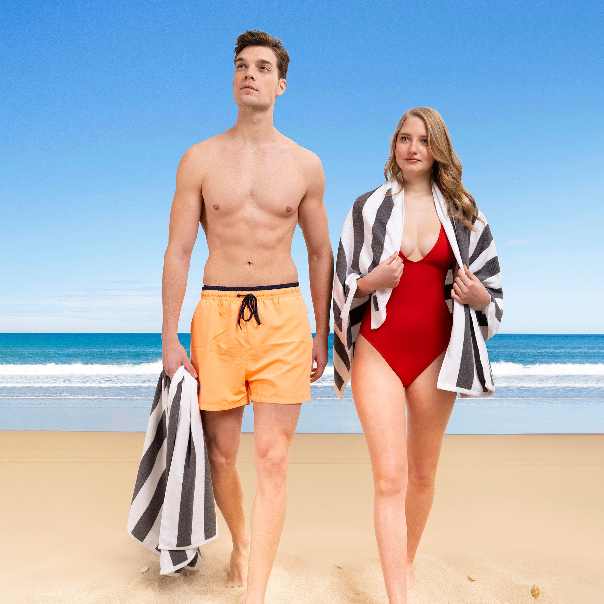 American Soft Linen Cabana Striped Beach Towel 32 Set Case Pack -gray-7