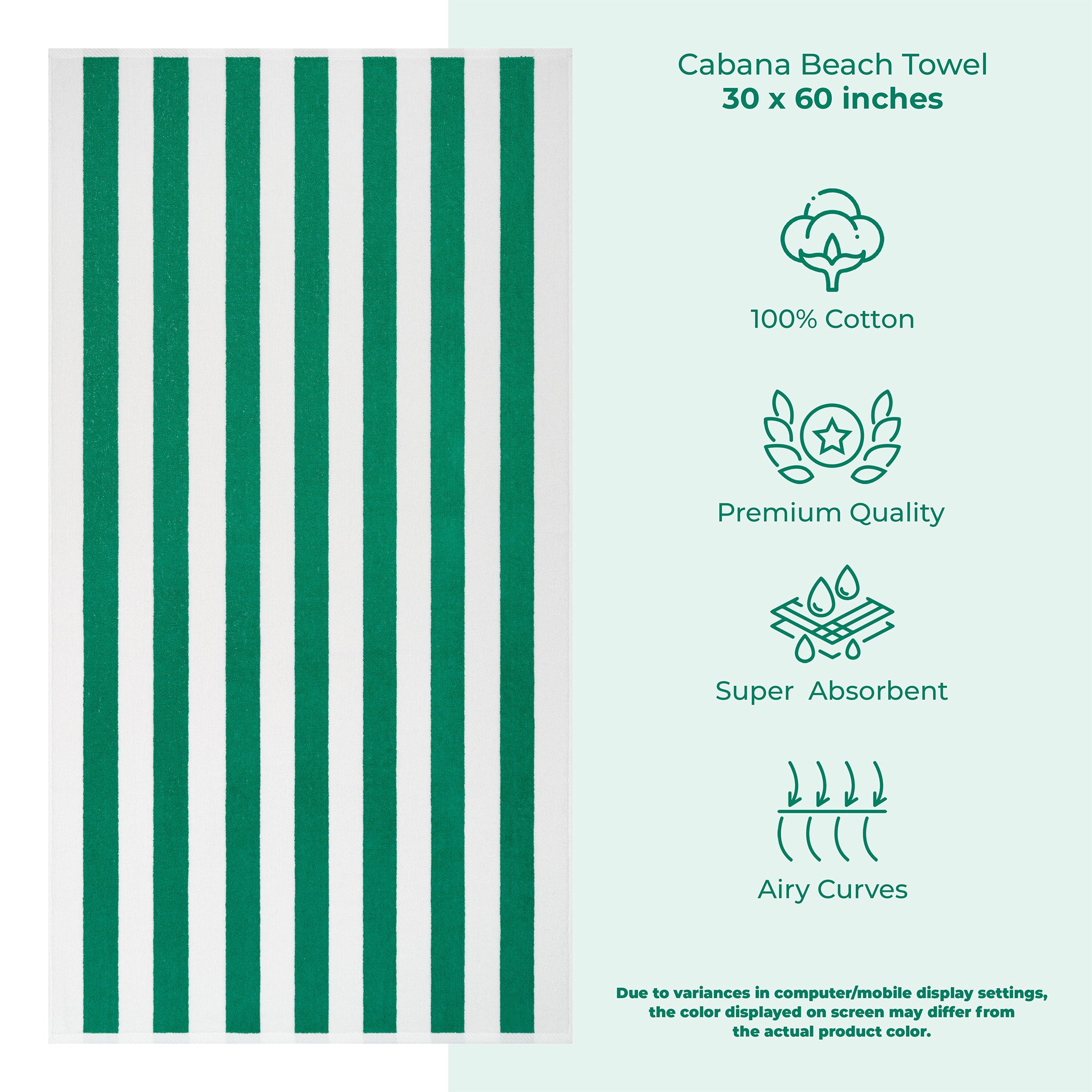 American Soft Linen Cabana Striped Beach Towel 32 Set Case Pack -green-white-3