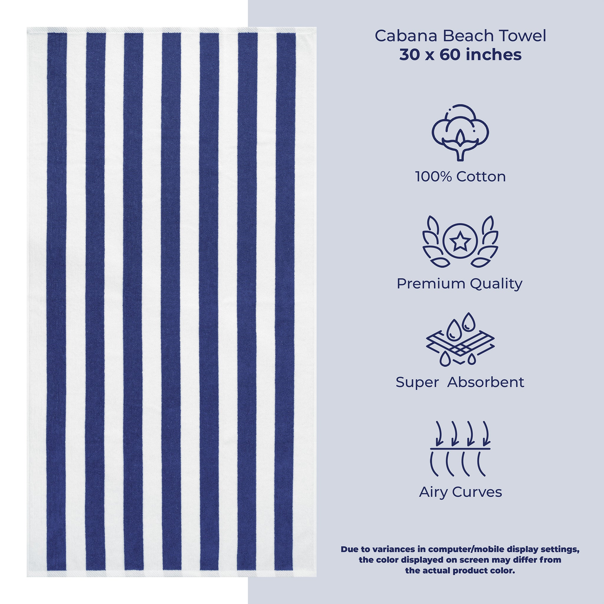 American Soft Linen Cabana Striped Beach Towel 32 Set Case Pack -navy-blue-white-3