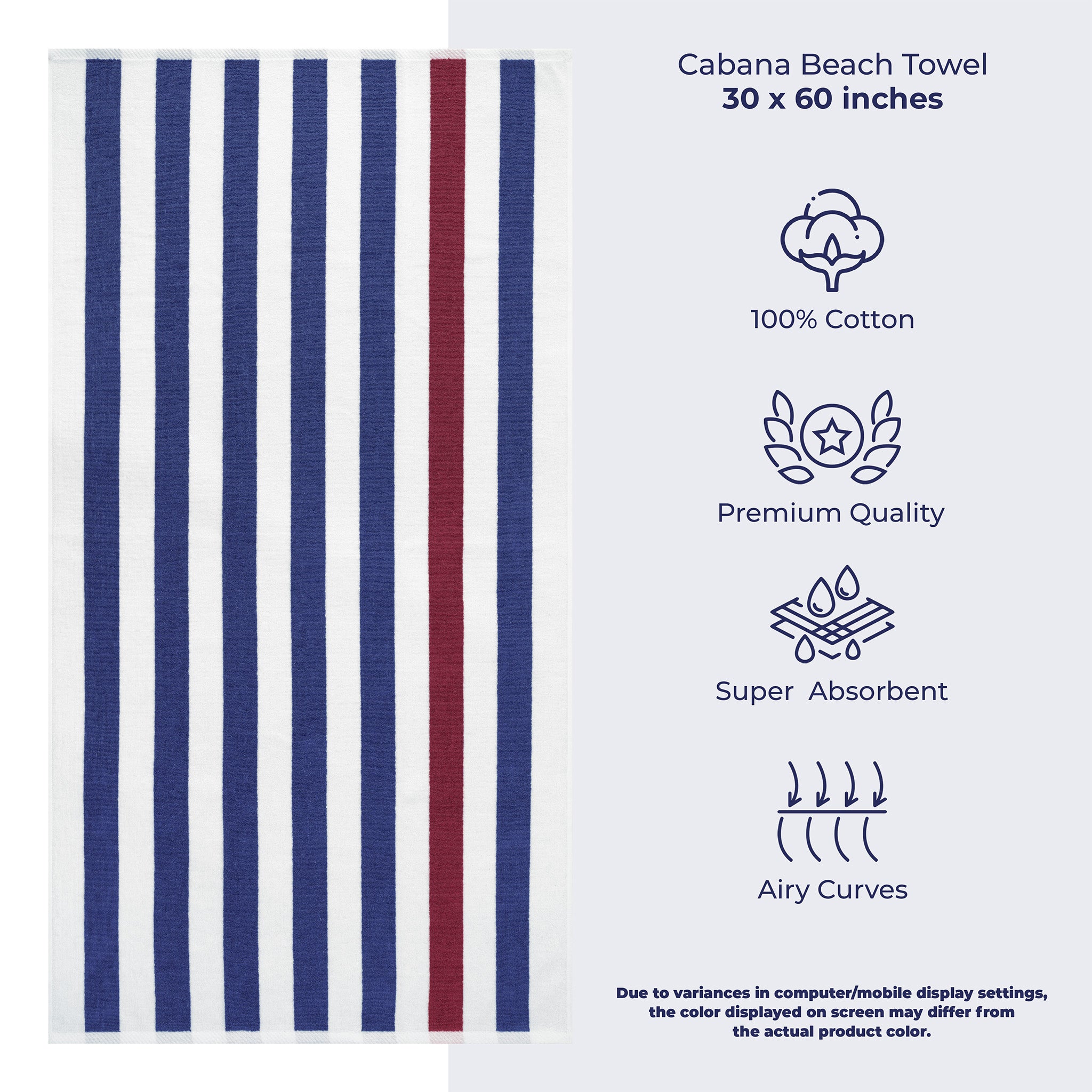 American Soft Linen Cabana Striped Beach Towel 32 Set Case Pack -navy-bordeaux-white-3