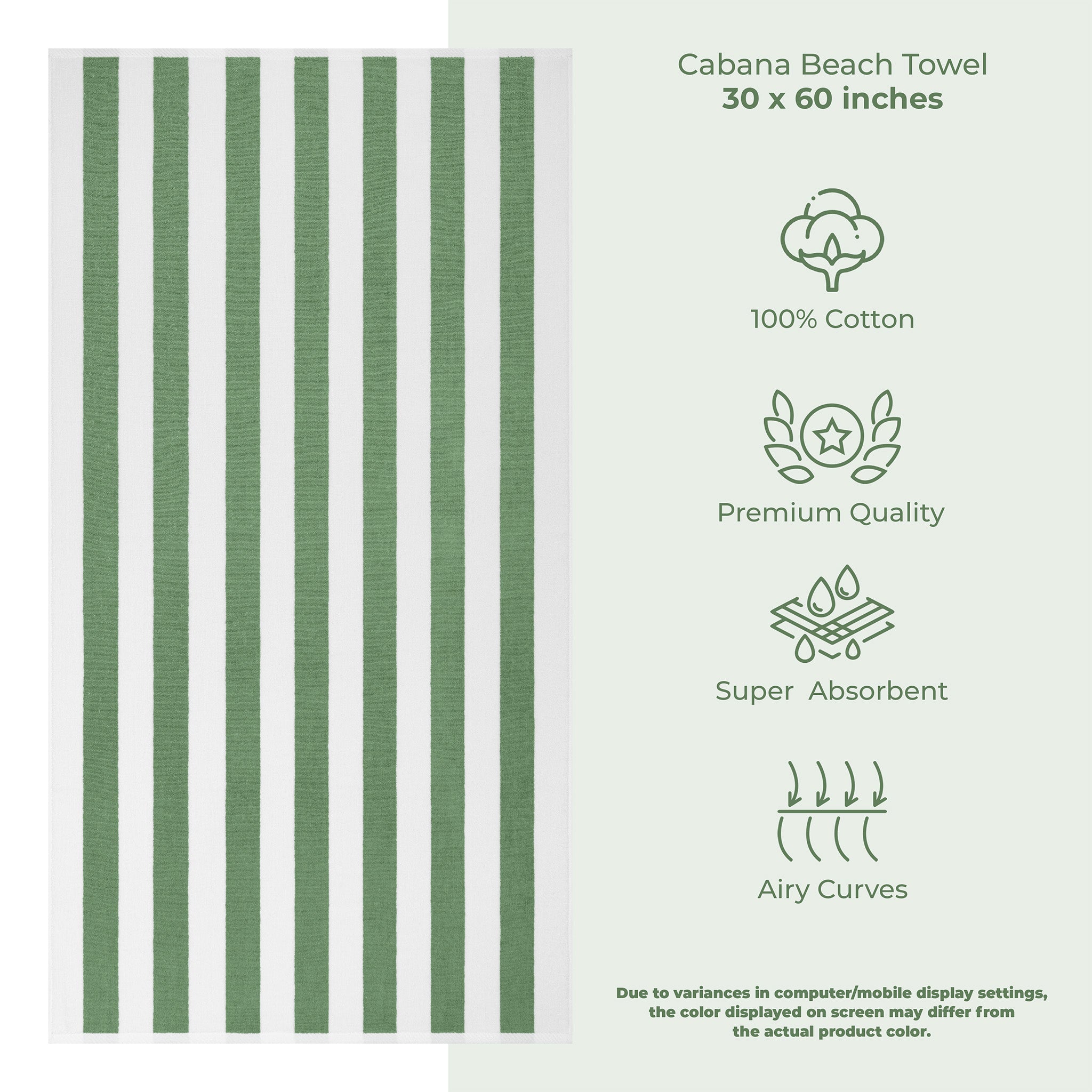 American Soft Linen Cabana Striped Beach Towel 32 Set Case Pack -sage-green-white-3