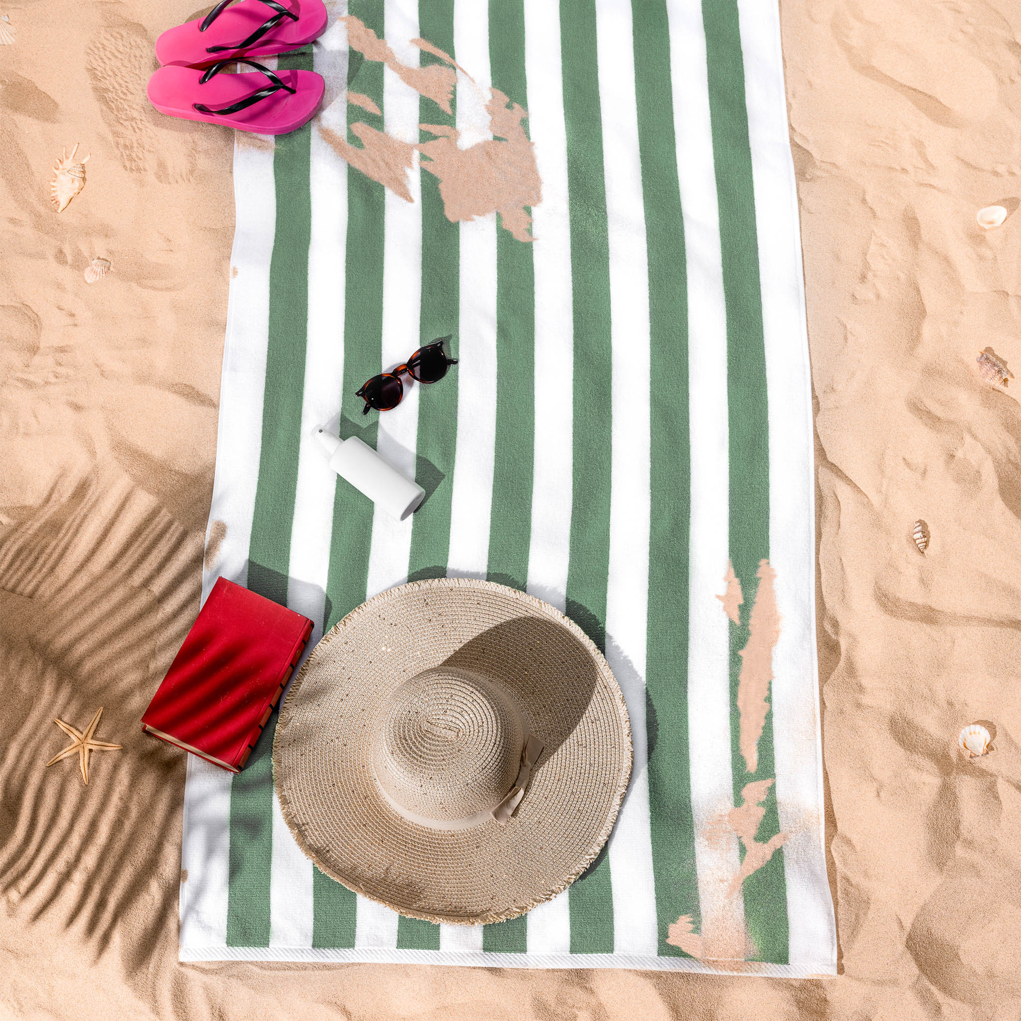 American Soft Linen Cabana Striped Beach Towel 32 Set Case Pack -sage-green-white-6