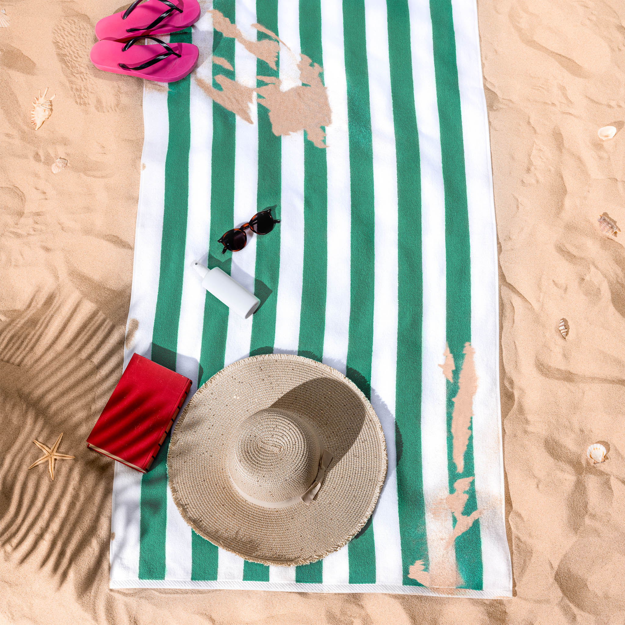 American Soft Linen Cabana Oversized Beach Towel -green-white-6