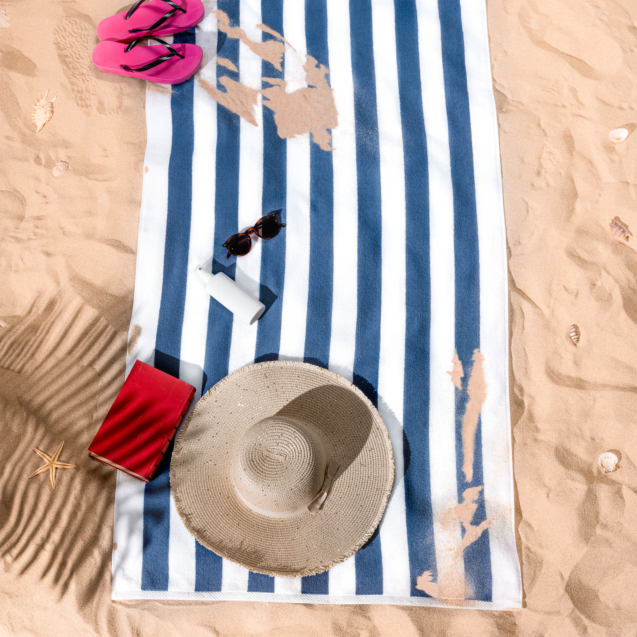 American Soft Linen Cabana Oversized Beach Towel -navy-blue-white-6