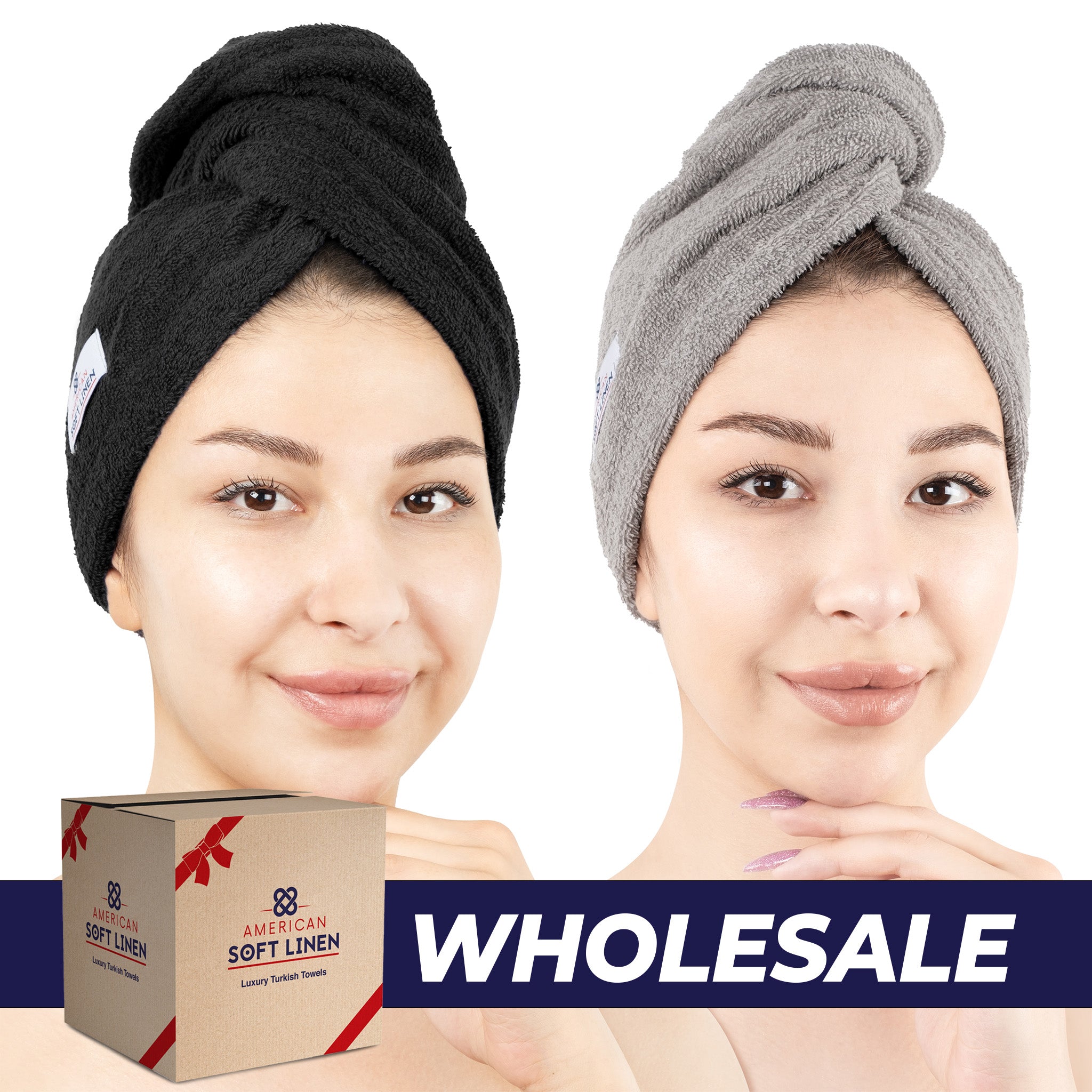 American Soft Linen 100% Cotton Hair Drying Towels for Women 2 pack 75 set case pack black-rockridge-0