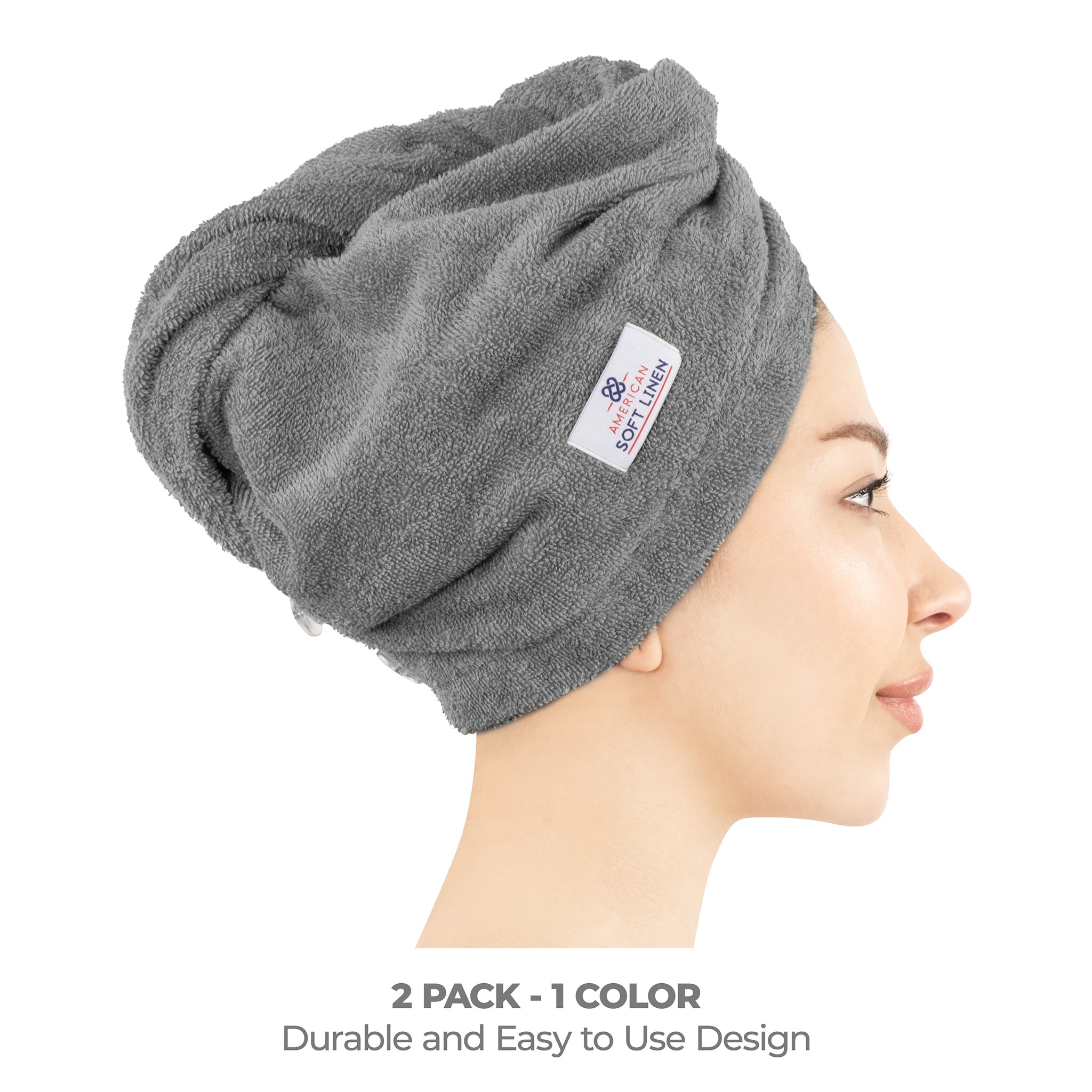 American Soft Linen 100% Cotton Hair Drying Towels for Women, 2 Pack Head Towel Cap - 75 Set Case Pack