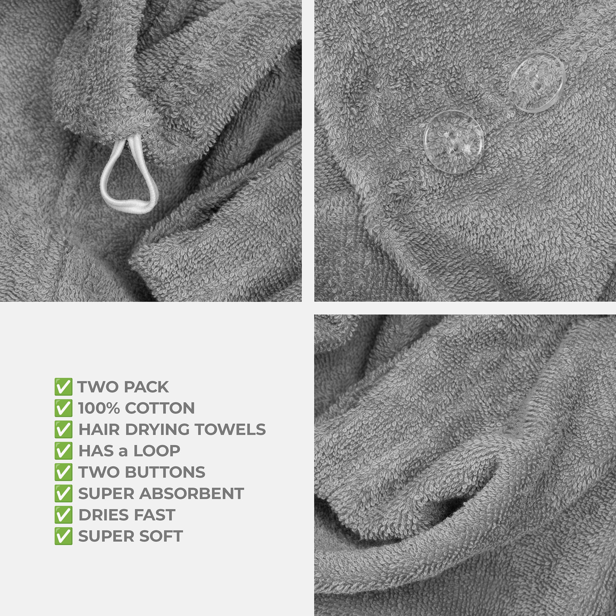 American Soft Linen 100% Cotton Hair Drying Towels for Women, 2 Pack Head Towel Cap - 75 Set Case Pack