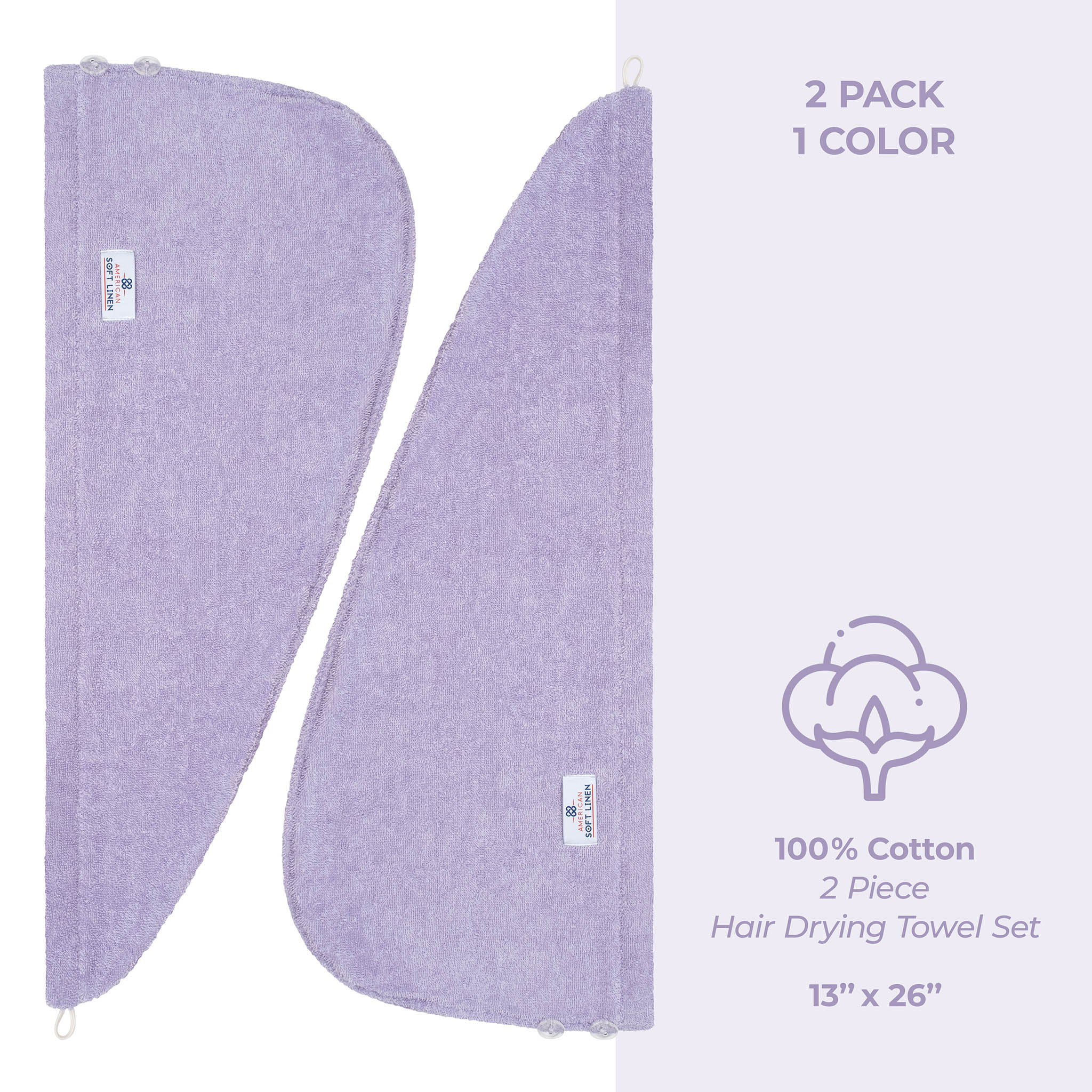 American Soft Linen 100% Cotton Hair Drying Towels for Women 2 pack 75 set case pack lilac-4