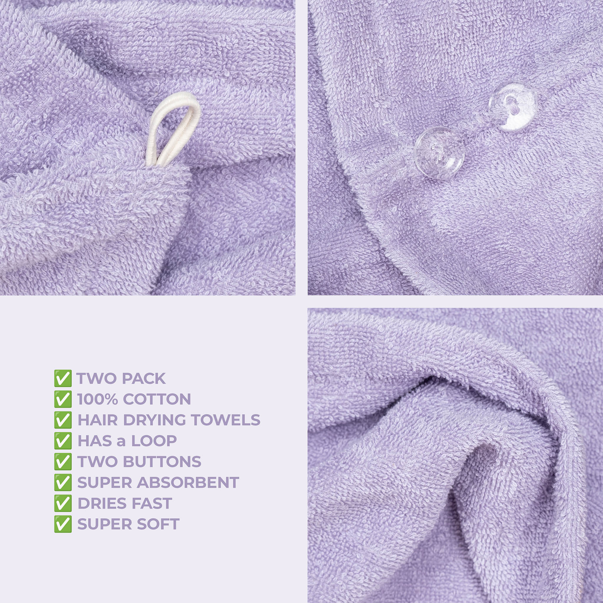 American Soft Linen 100% Cotton Hair Drying Towels for Women 2 pack 75 set case pack lilac-5