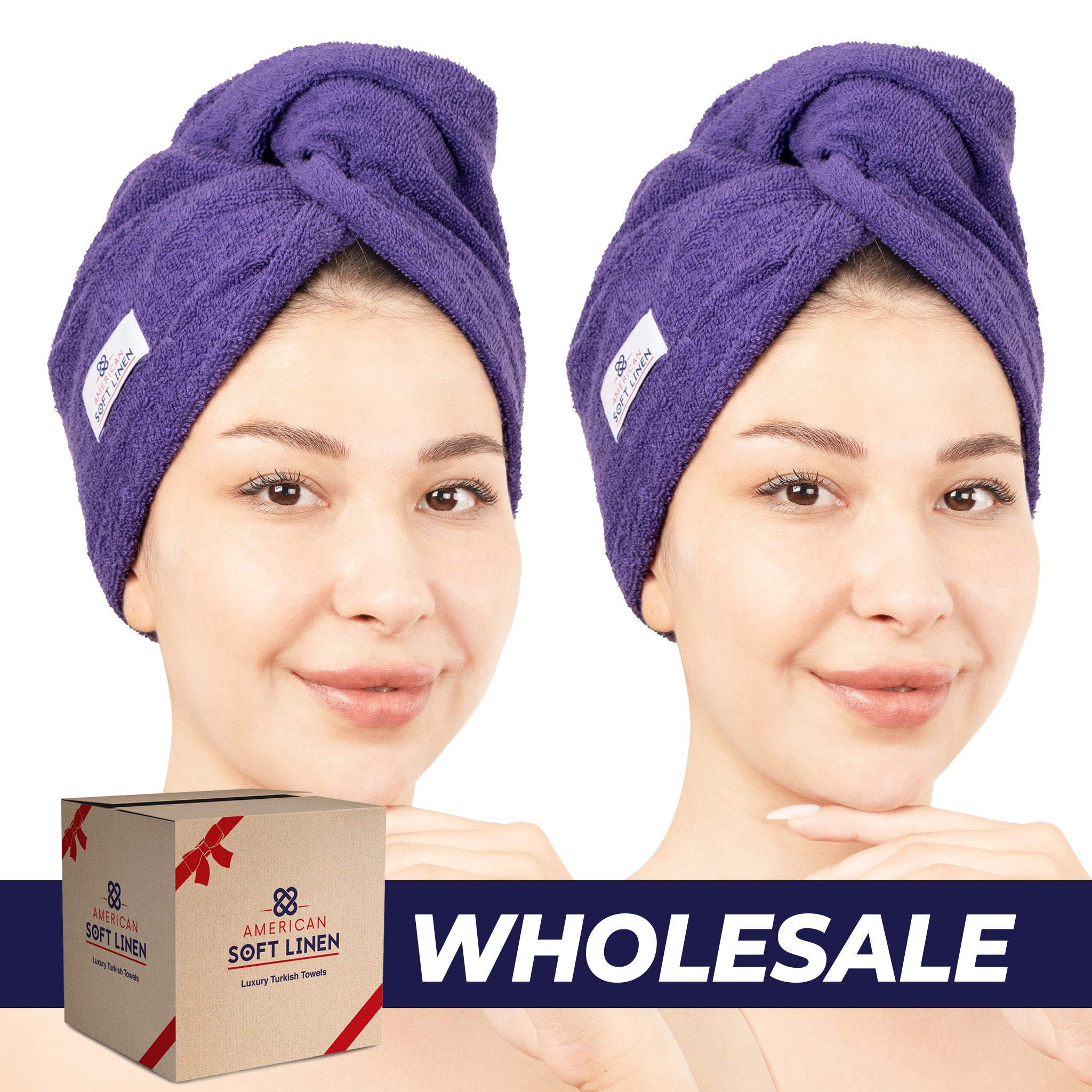 American Soft Linen 100% Cotton Hair Drying Towels for Women 2 pack 75 set case pack purple-0