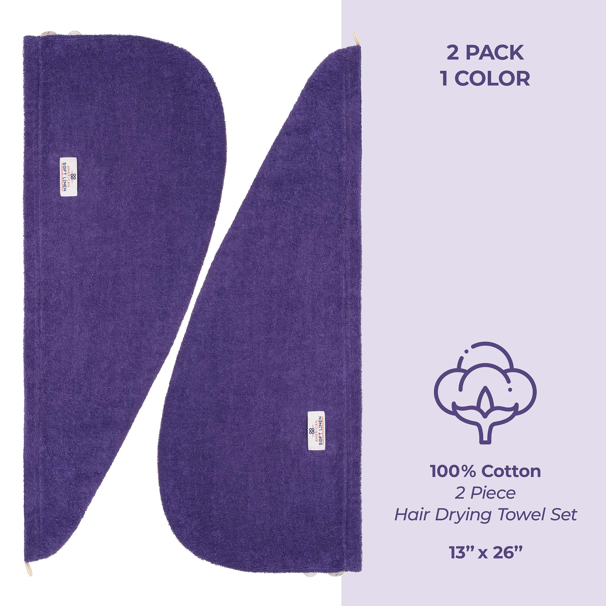 American Soft Linen 100% Cotton Hair Drying Towels for Women 2 pack 75 set case pack purple-4