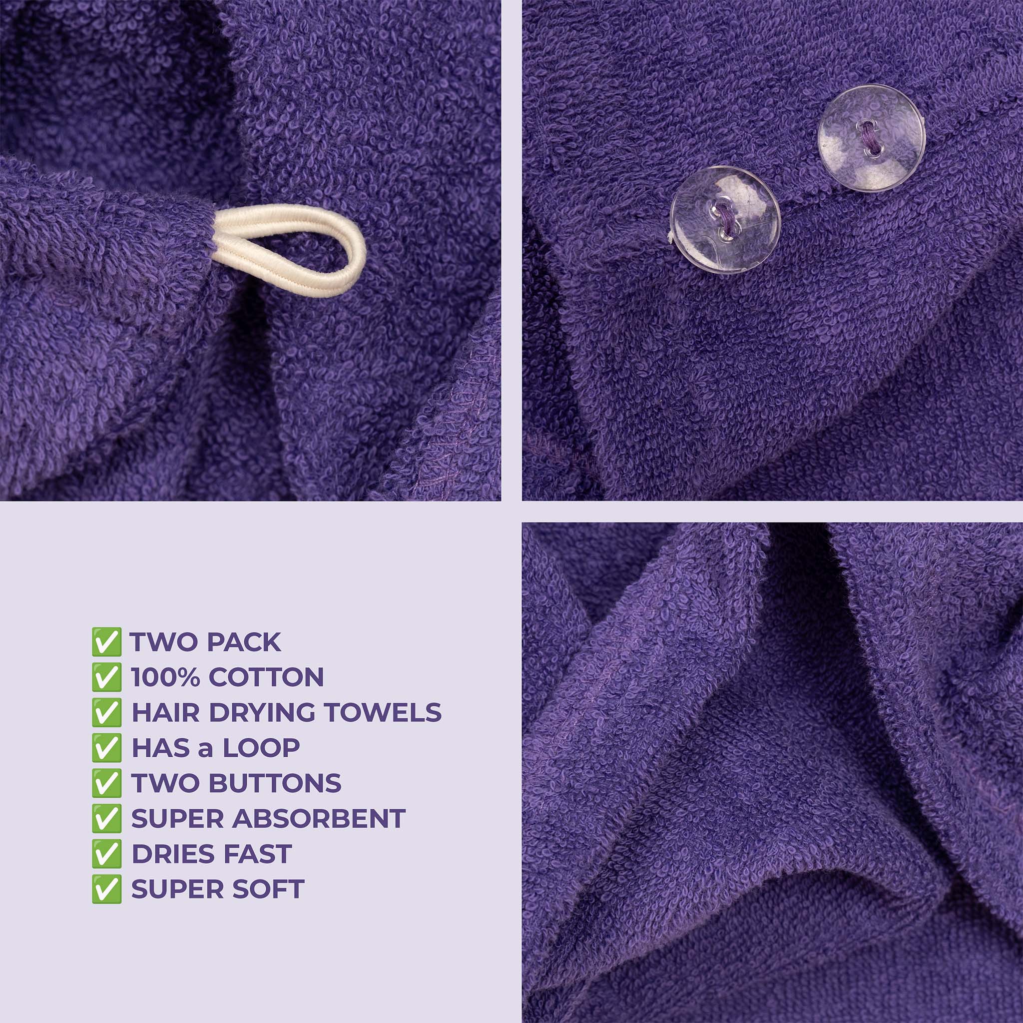 American Soft Linen 100% Cotton Hair Drying Towels for Women 2 pack 75 set case pack purple-5