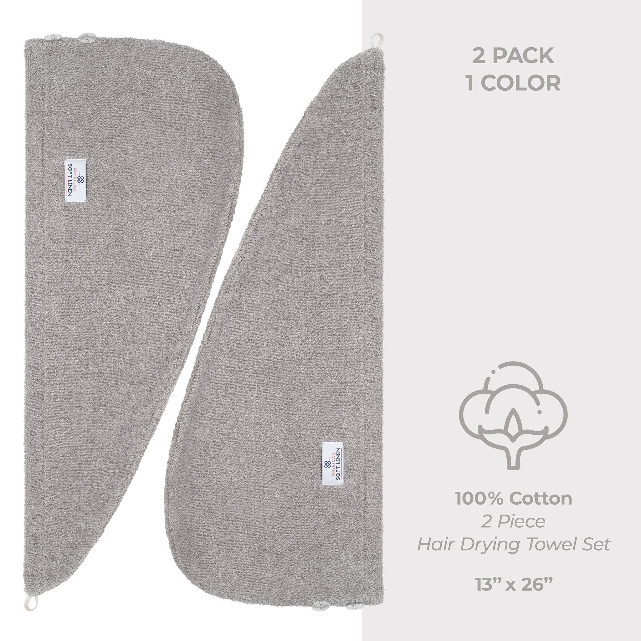 American Soft Linen 100% Cotton Hair Drying Towels for Women 2 pack 75 set case pack rockridge gray-4