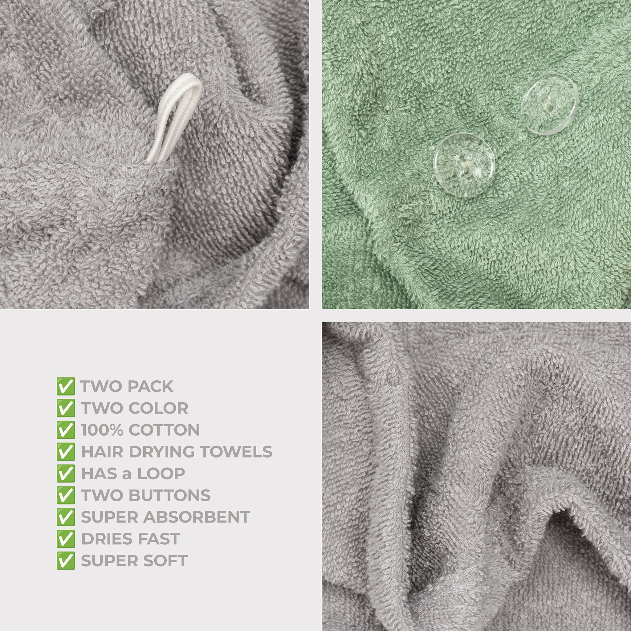 American Soft Linen 100% Cotton Hair Drying Towels for Women 2 pack 75 set case pack rockridge-sage green-6