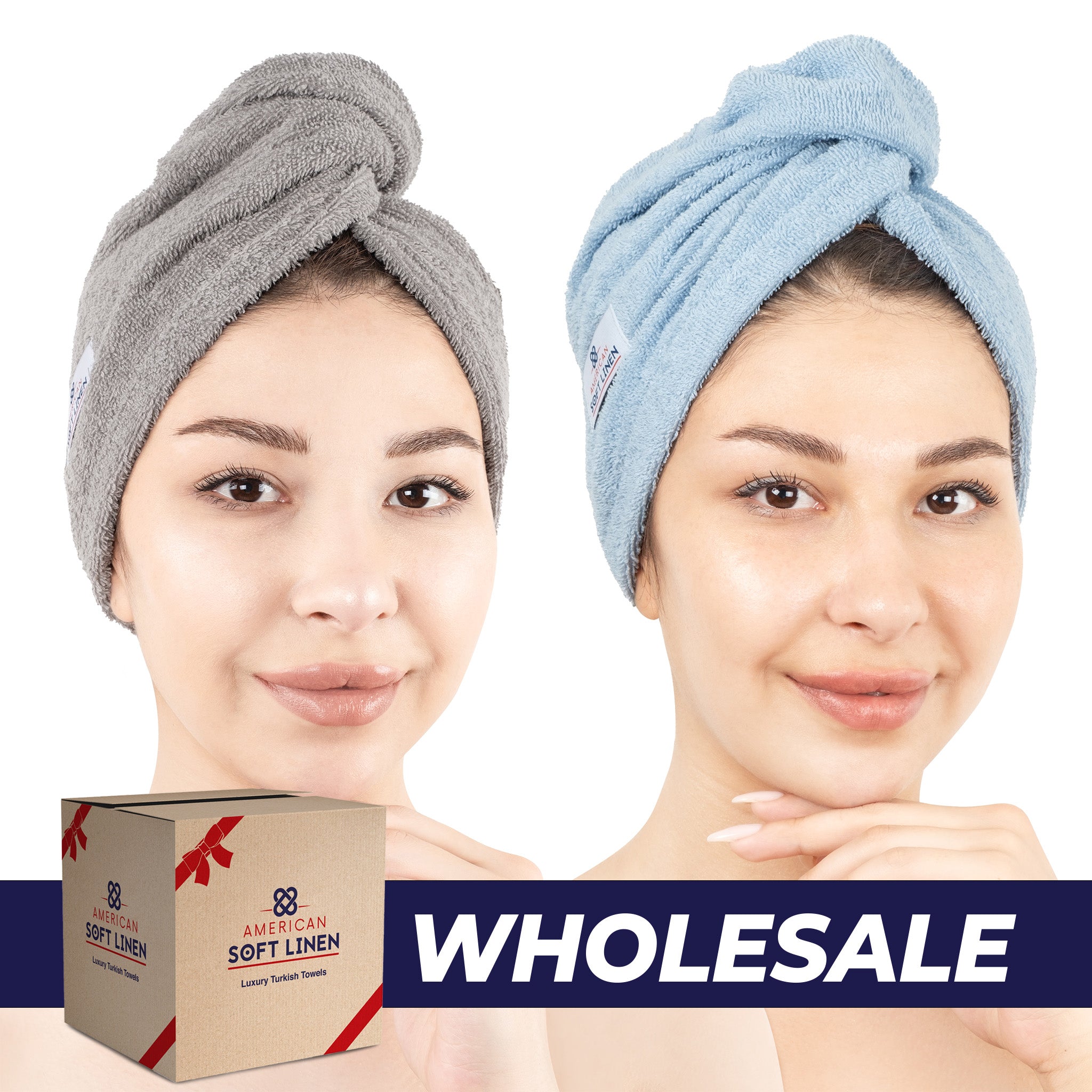 American Soft Linen 100% Cotton Hair Drying Towels for Women 2 pack 75 set case pack rockridge-sky blue-0