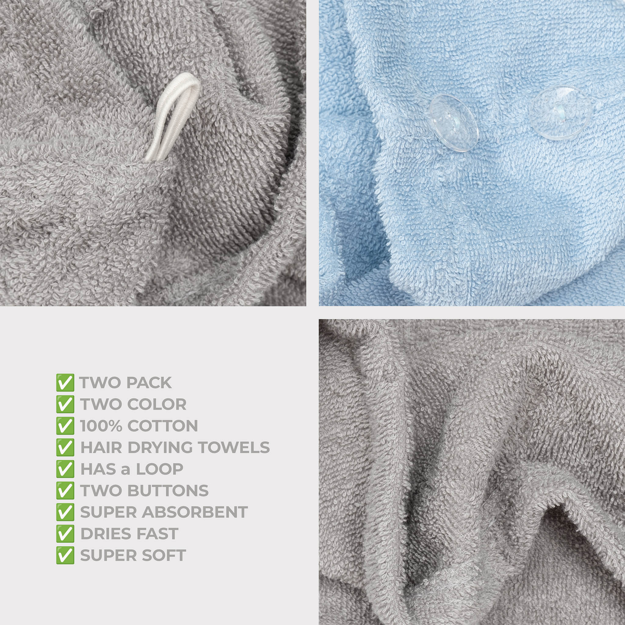 American Soft Linen 100% Cotton Hair Drying Towels for Women 2 pack 75 set case pack rockridge-sky blue-6