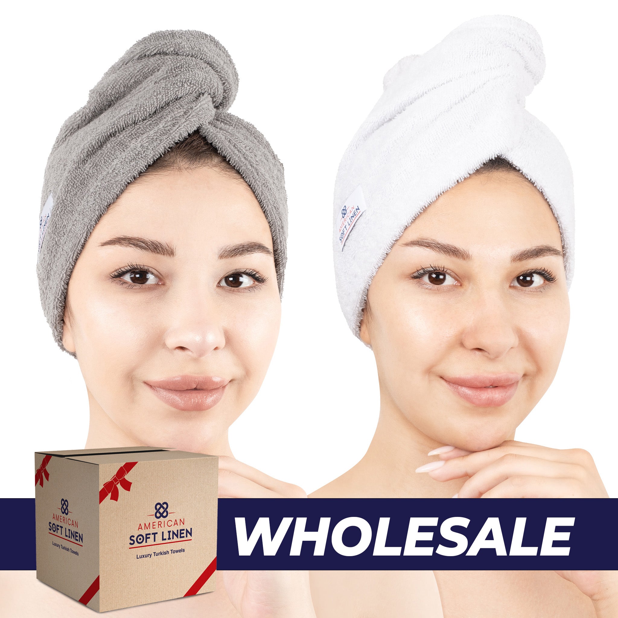 American Soft Linen 100% Cotton Hair Drying Towels for Women 2 pack 75 set case pack rockridge-white-0